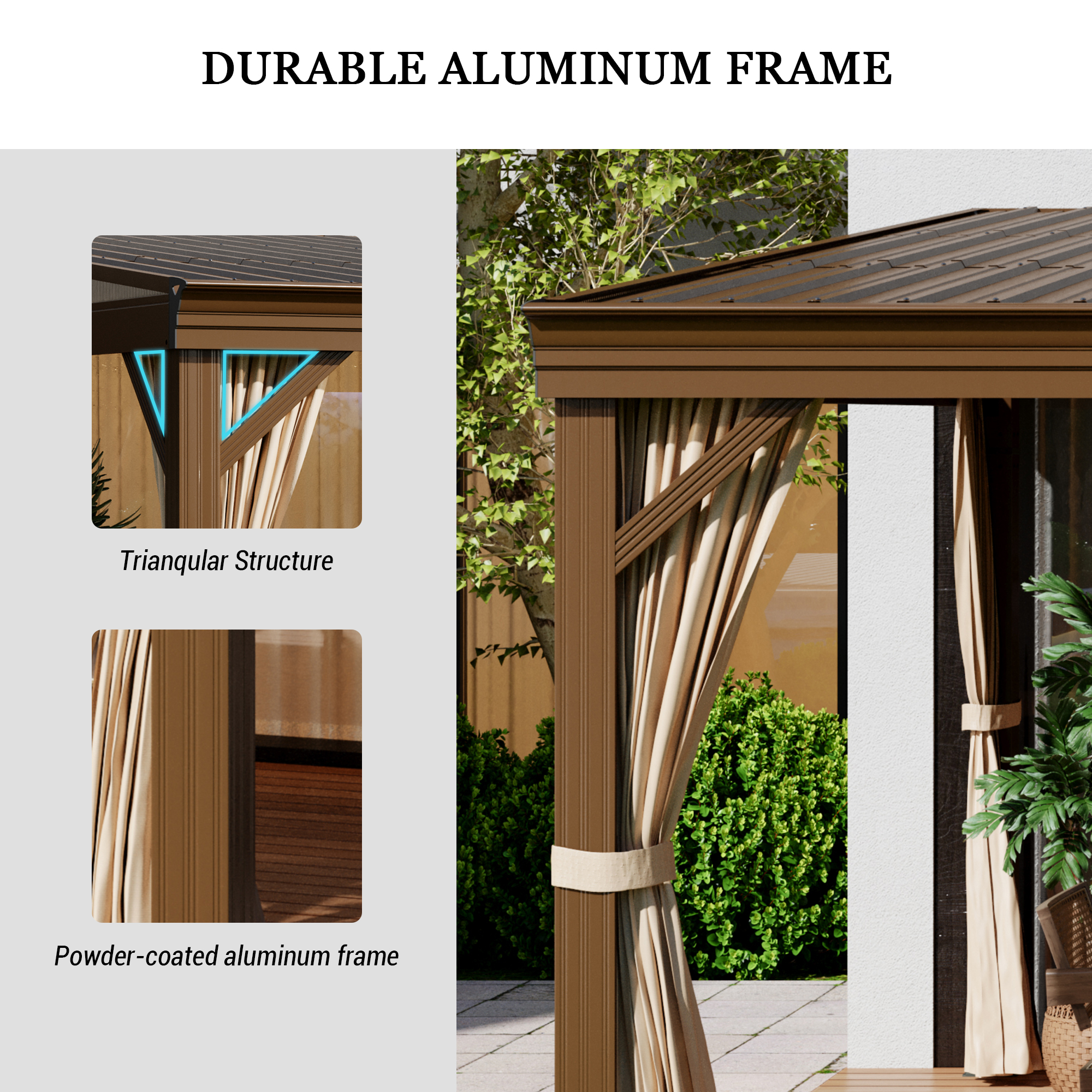 12x16FT Lean to Gazebo, Hardtop Wall Mounted Gazebo with Sloping Galvanized Steel Roof, Aluminum Frame, Drainage System, Curtains and Netting, for Patio, Deck, Garden, Backyard