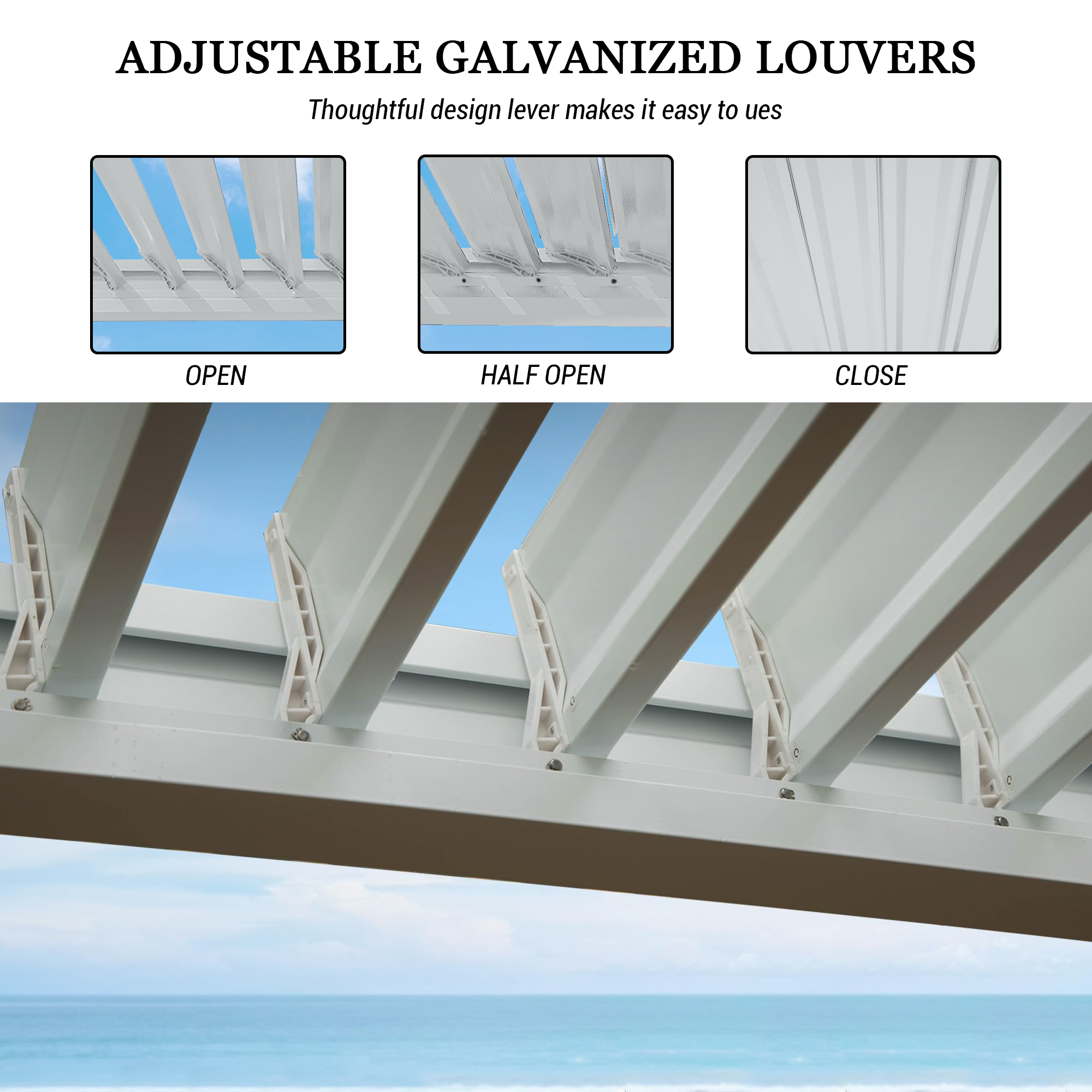 Louvered Pergola, Wood Grain Aluminum Pergola with Adjustable Roof, Wood Looking Aluminum Frame, Efficient Drainage System, Outdoor Pergola for Patio, Deck, Garden