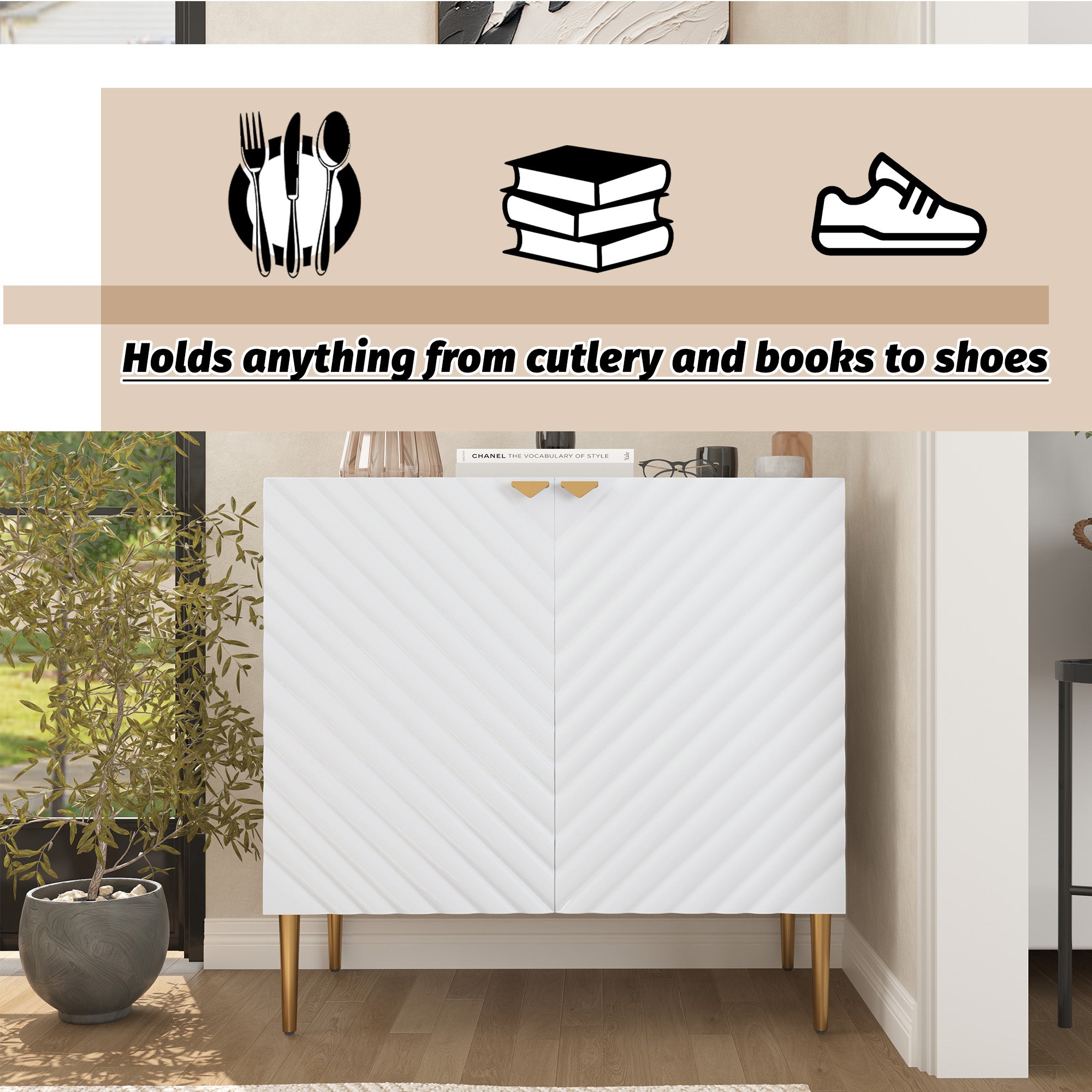 Boyel Living 2-Door White Locker Accent Storage Cabinet with Tapered Support Legs