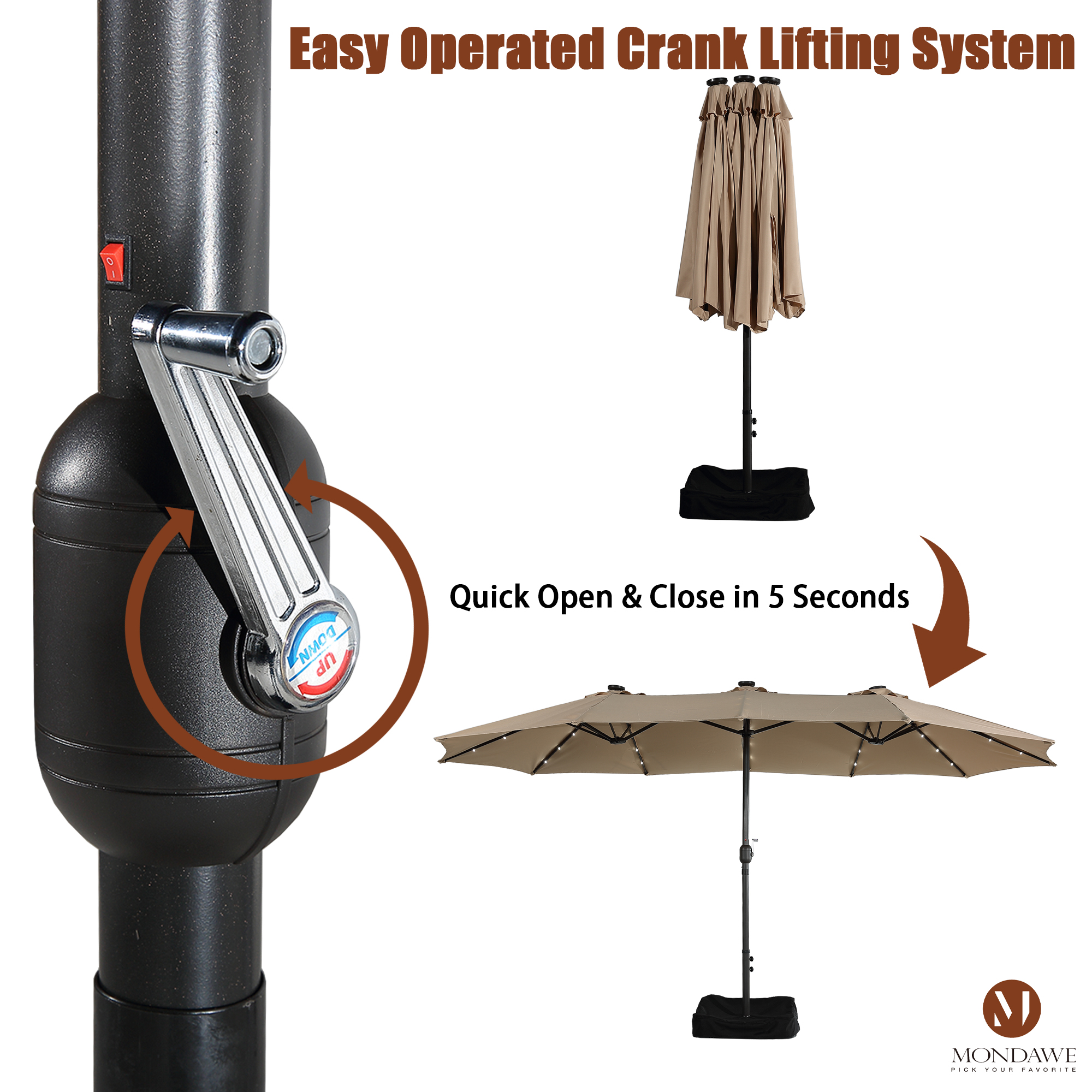 Mondawe 15ft Rectangular Patio Umbrella with Base and LED Lights-Mondawe