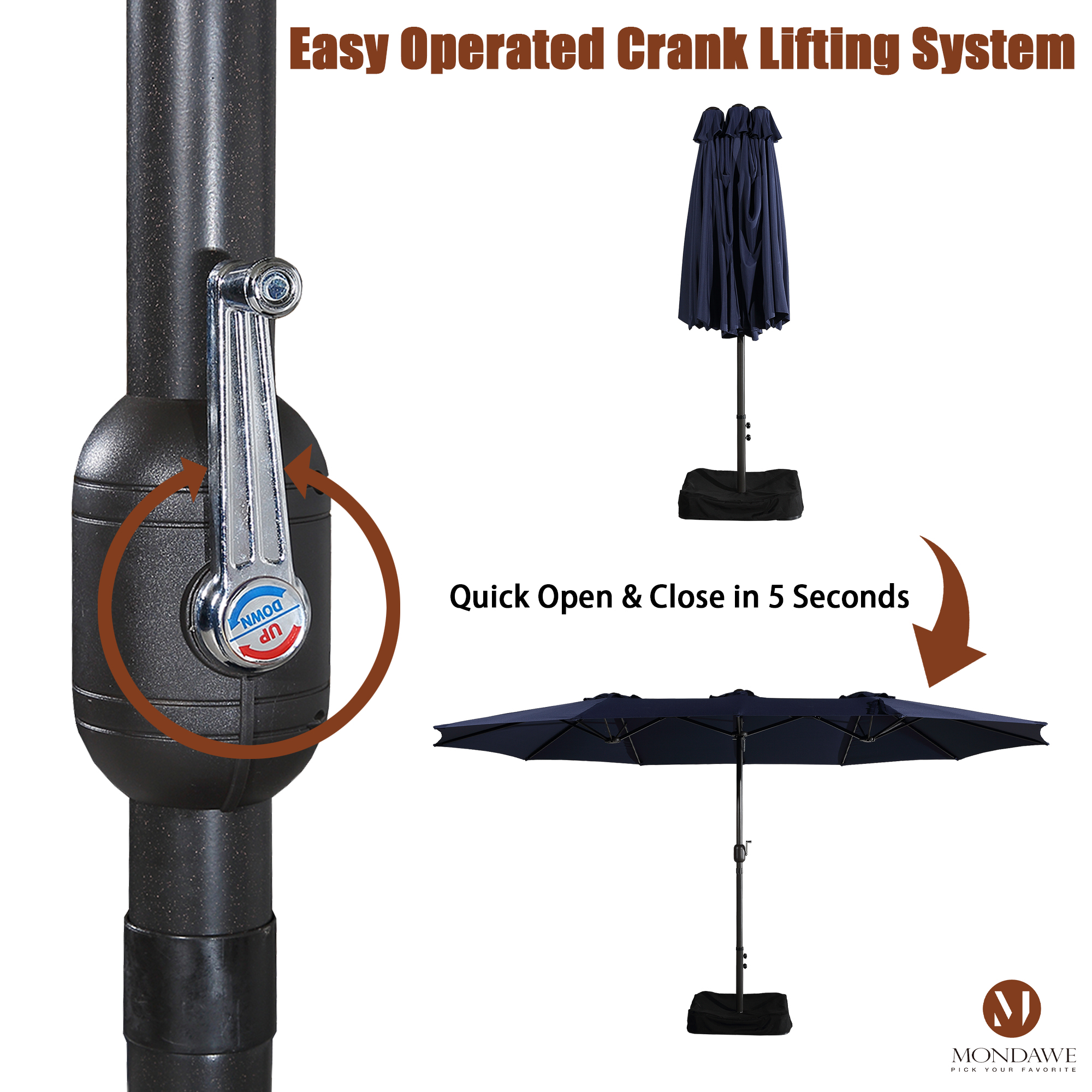 Mondawe 15ft Rectangular Patio Market Umbrella with Base and Crank-Mondawe