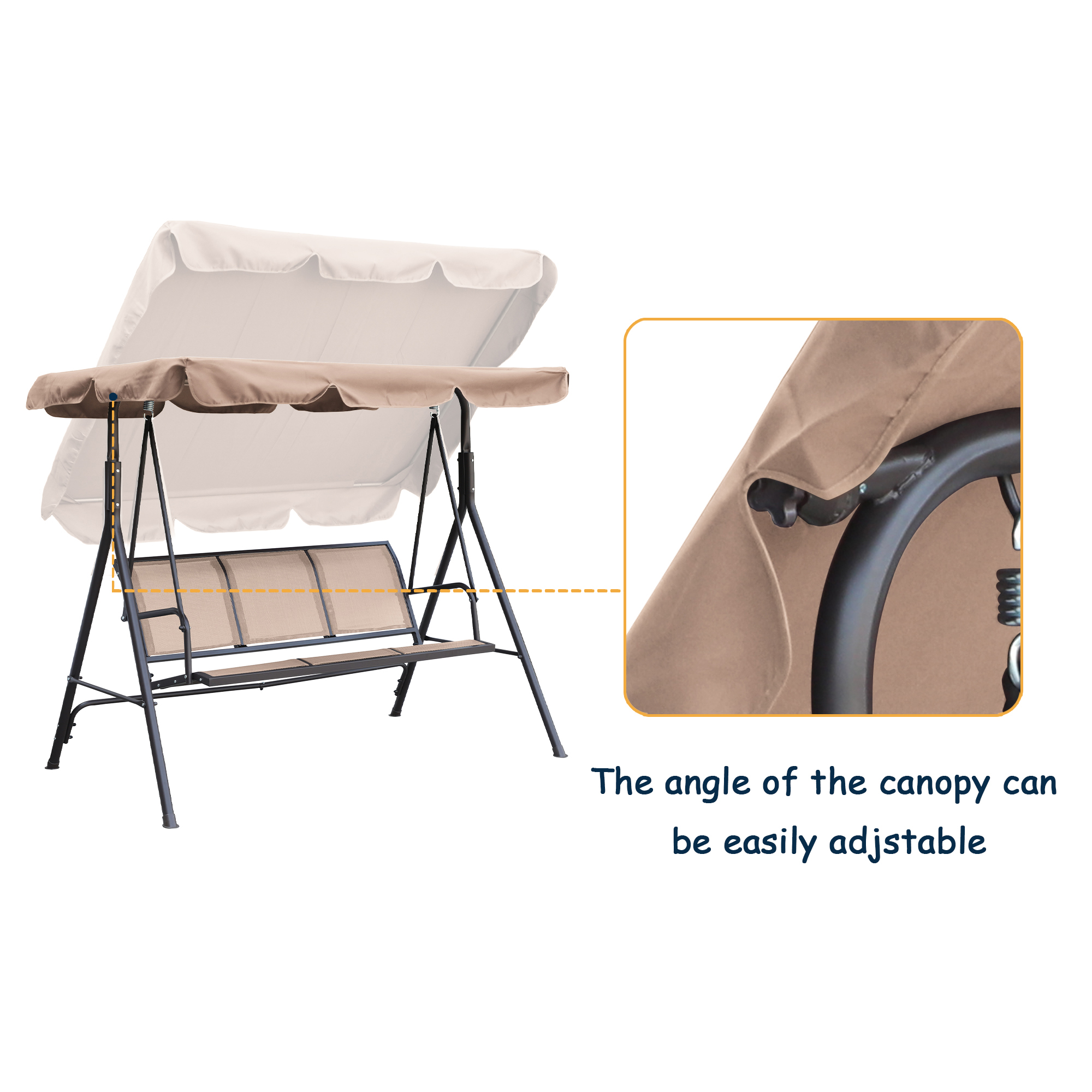 Textilence 3 Seats Steel Frame Patio Swing Chair Swing Glider with Removable Canopy