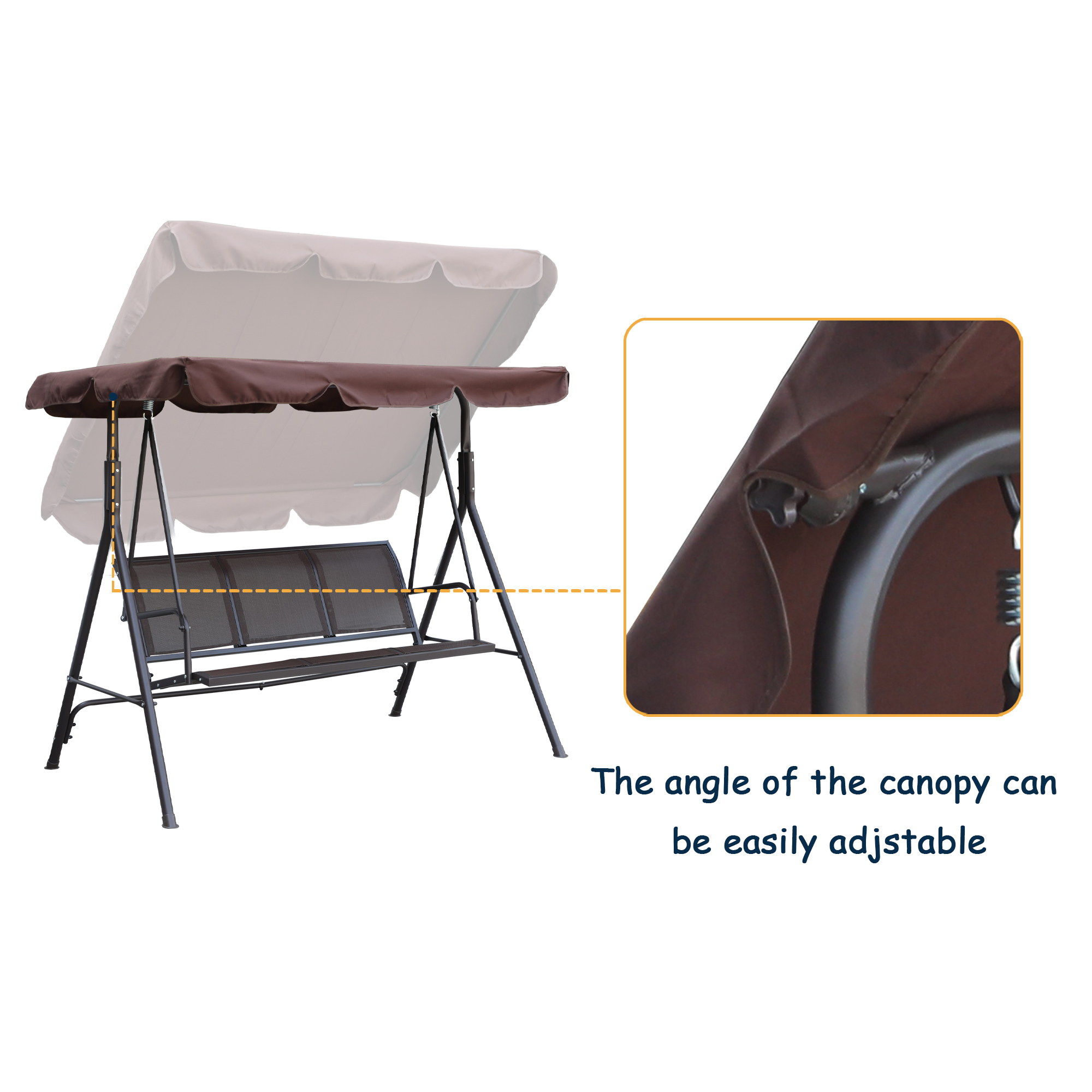 Textilence 3 Seats Steel Frame Patio Swing Chair Swing Glider with Removable Canopy