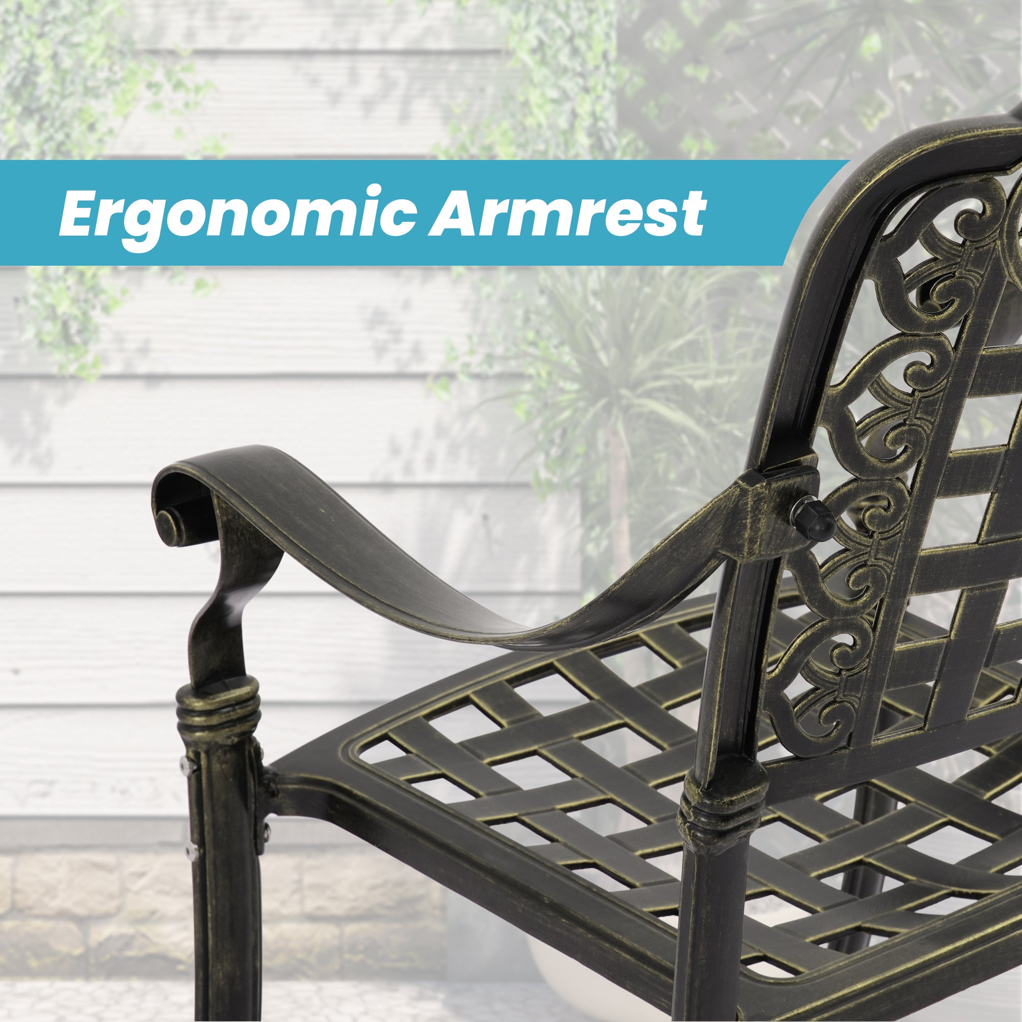 Cast Aluminium Patio Chairs Set of 2 White/Bronze Aluminum Frame Stationary Dining Chair with Mesh Seat