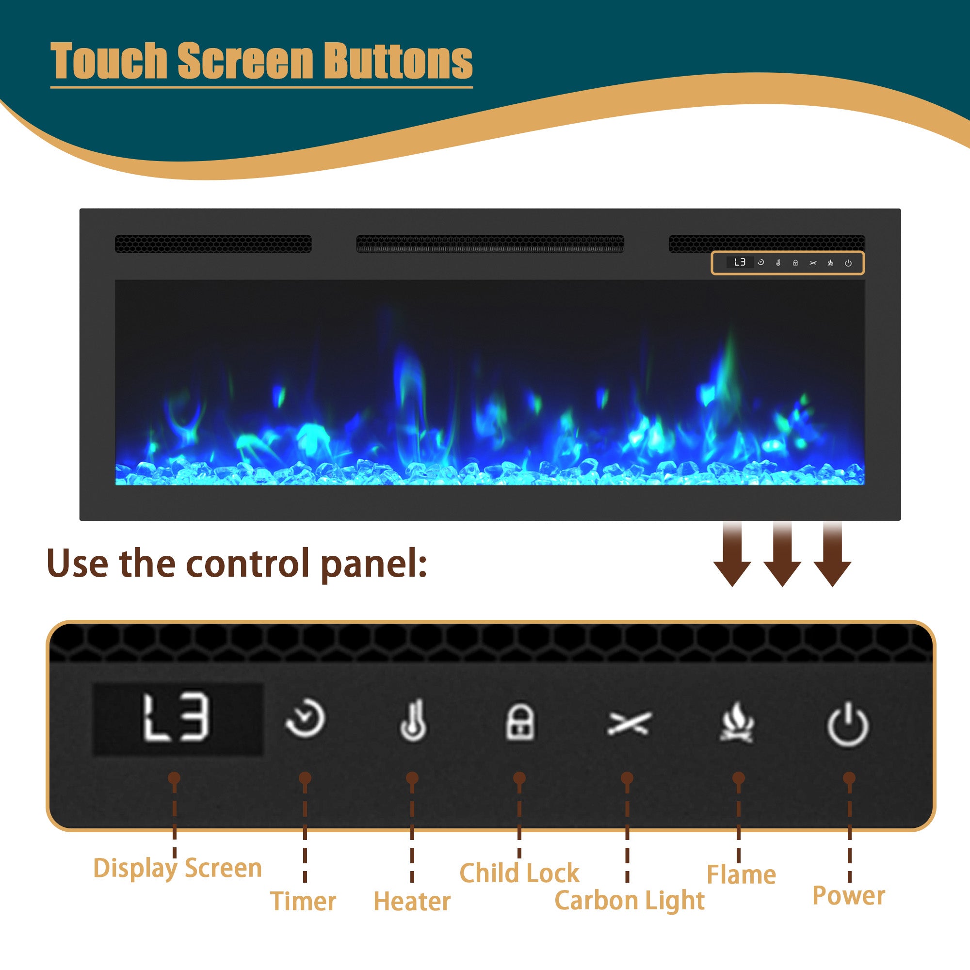 67.32-in W White Fan-forced Electric Fireplace , 5 levels of brightness adjustment, 14 charcoal bed effects