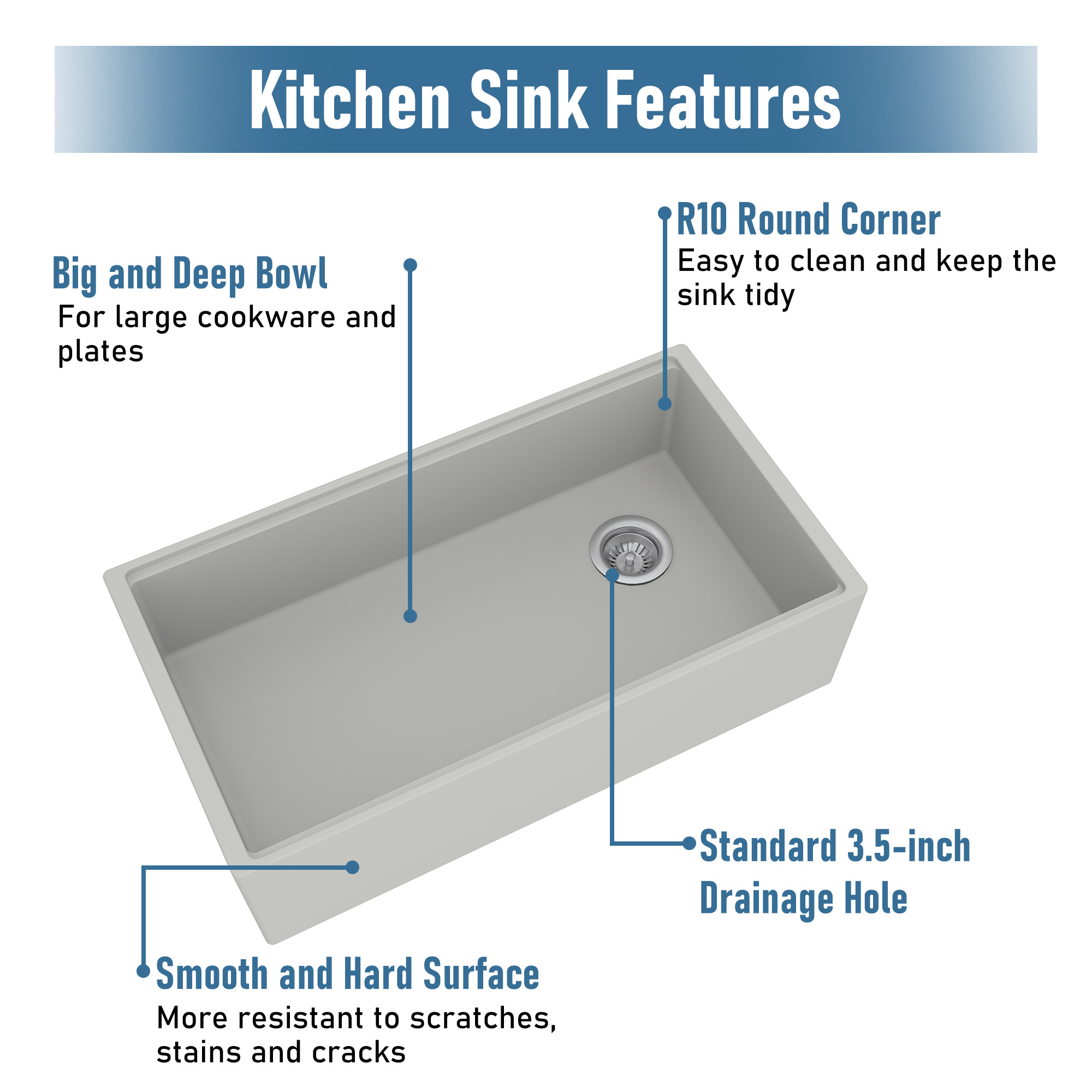 33 in. Farmhouse/Apron-Front Single Bowl Black Earth Concrete Kitchen Sink with Cutting Board, Rolling Drying Rack, Grid