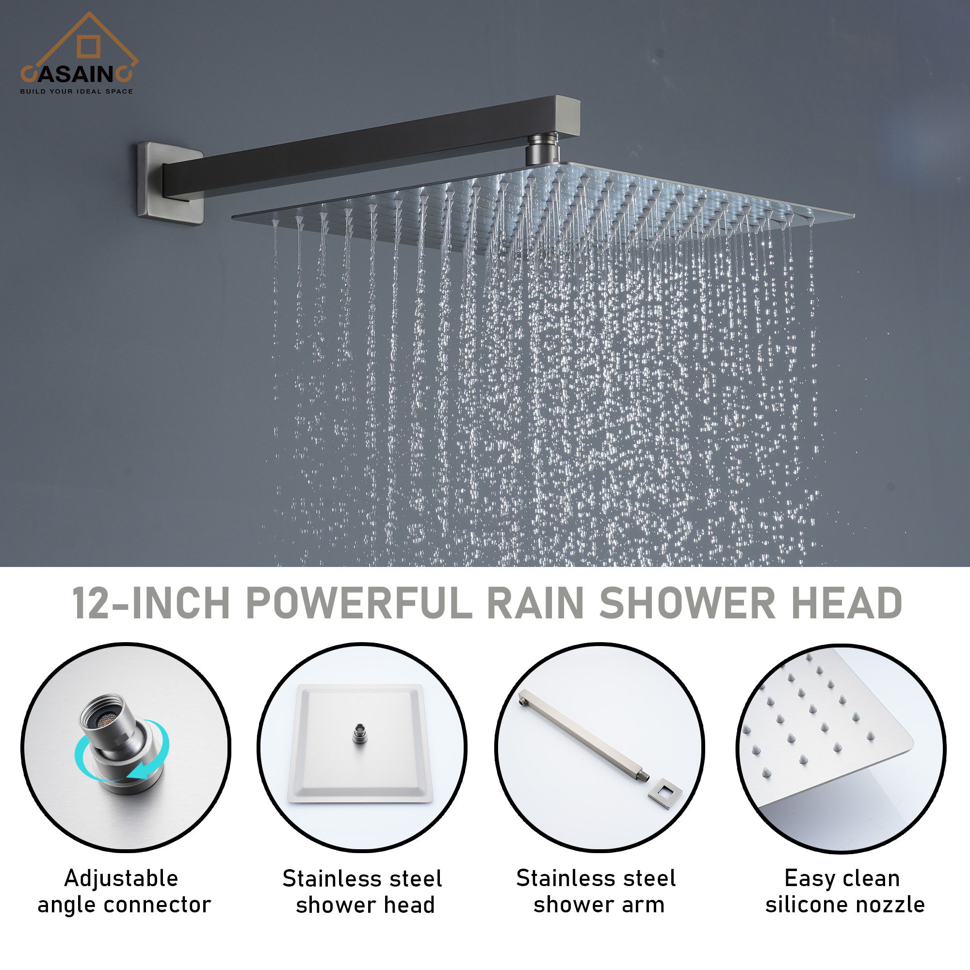 6-Spray Pattern 12 in. Wall Mounted Rainfall Shower Faucet and Dual Shower Heads System With 6 Body Jets In Brushed Gold/Brushed Nickel/Matte Black