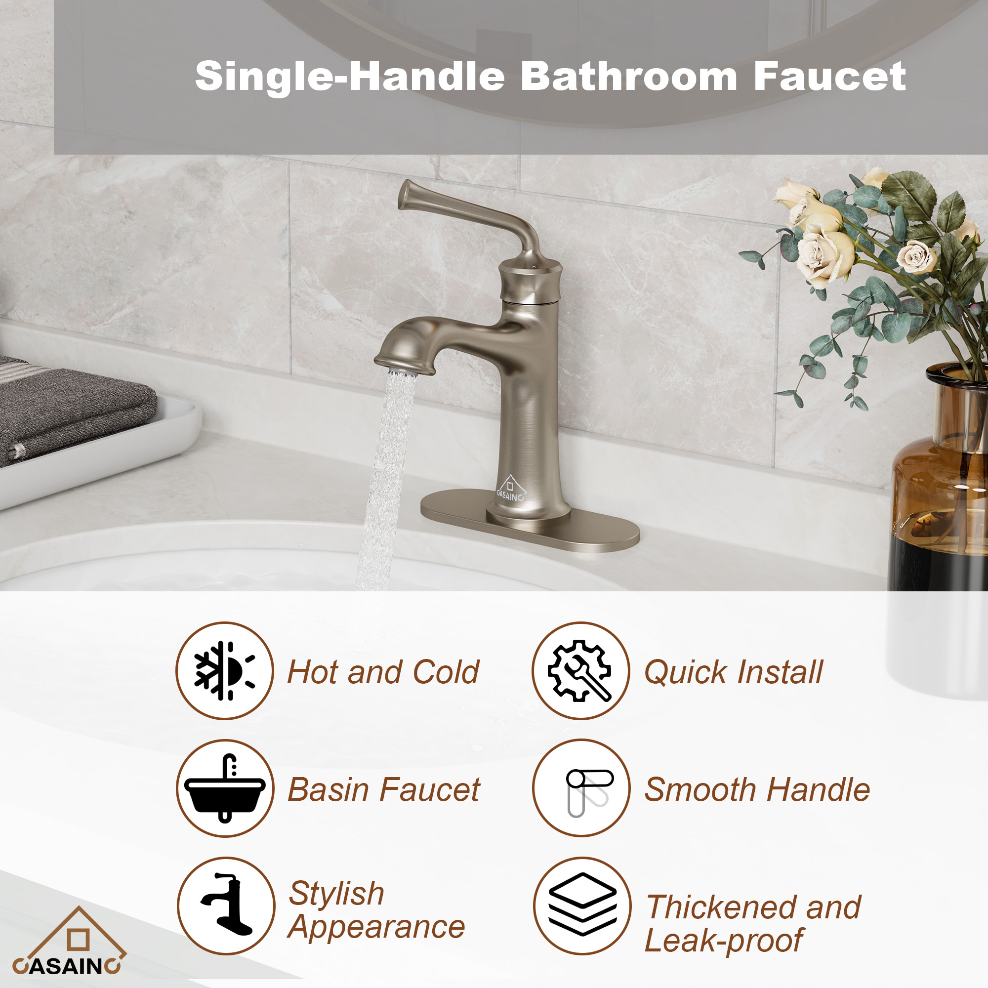 1.2 GPM Single Handle Single Hole Vessel Bathroom Faucet with Deckplate and Pop-Up Drain Kit in Brushed Nickel