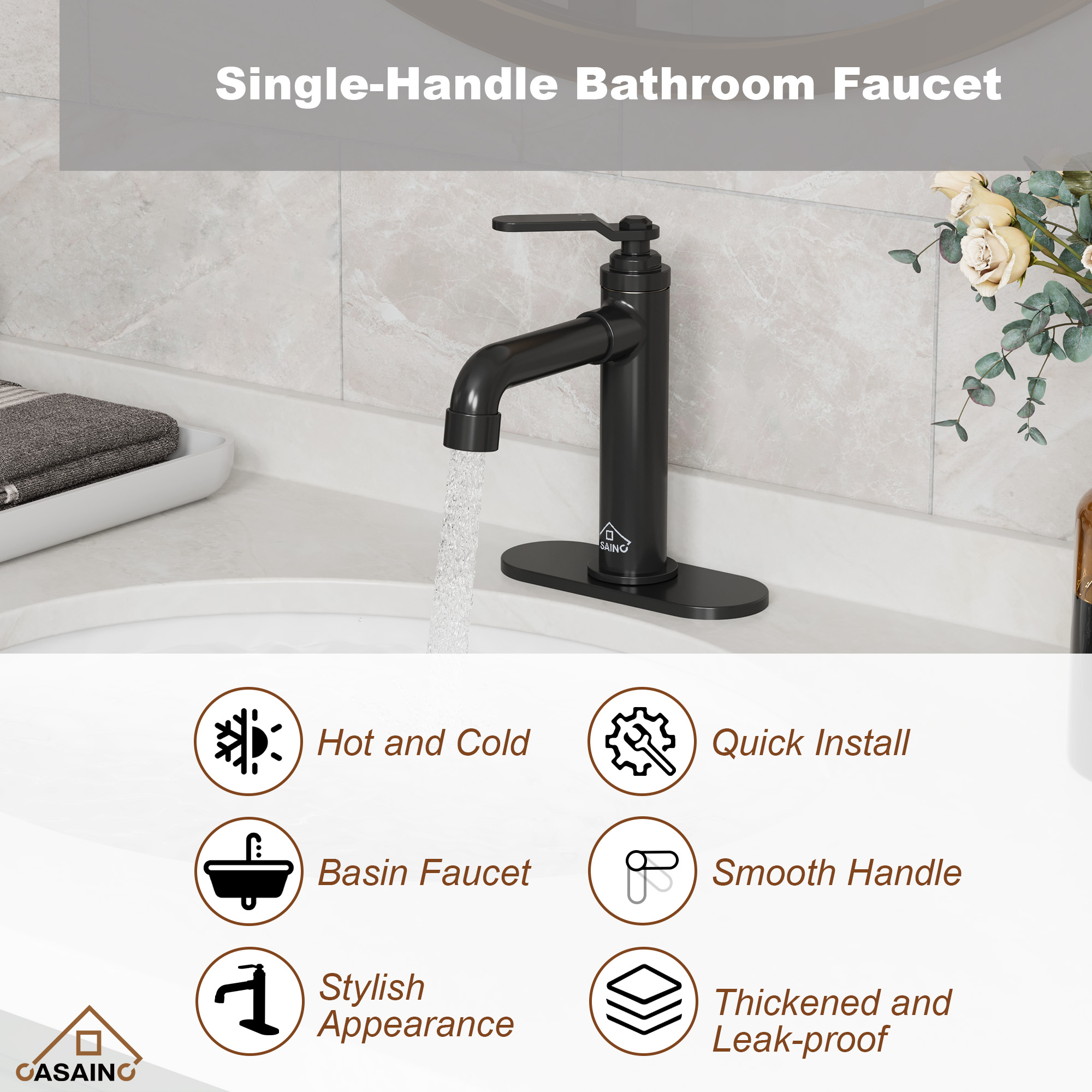 1.2 GPM Single Handle Single Hole Vessel Bathroom Faucet with Deckplate and Pop-Up Drain Kit in Matte Black