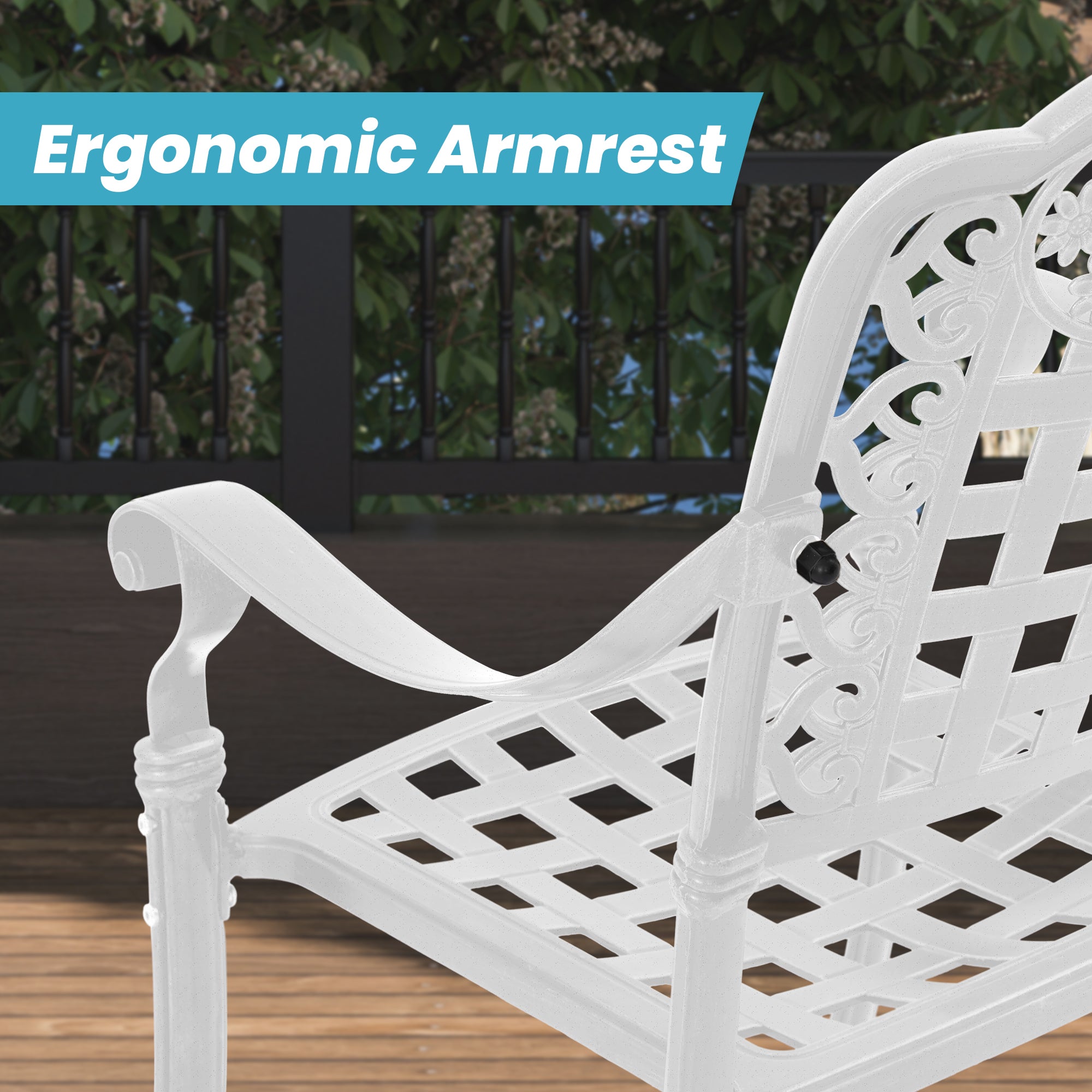 Cast Aluminium Patio Chairs Set of 2 White/Bronze Aluminum Frame Stationary Dining Chair with Mesh Seat
