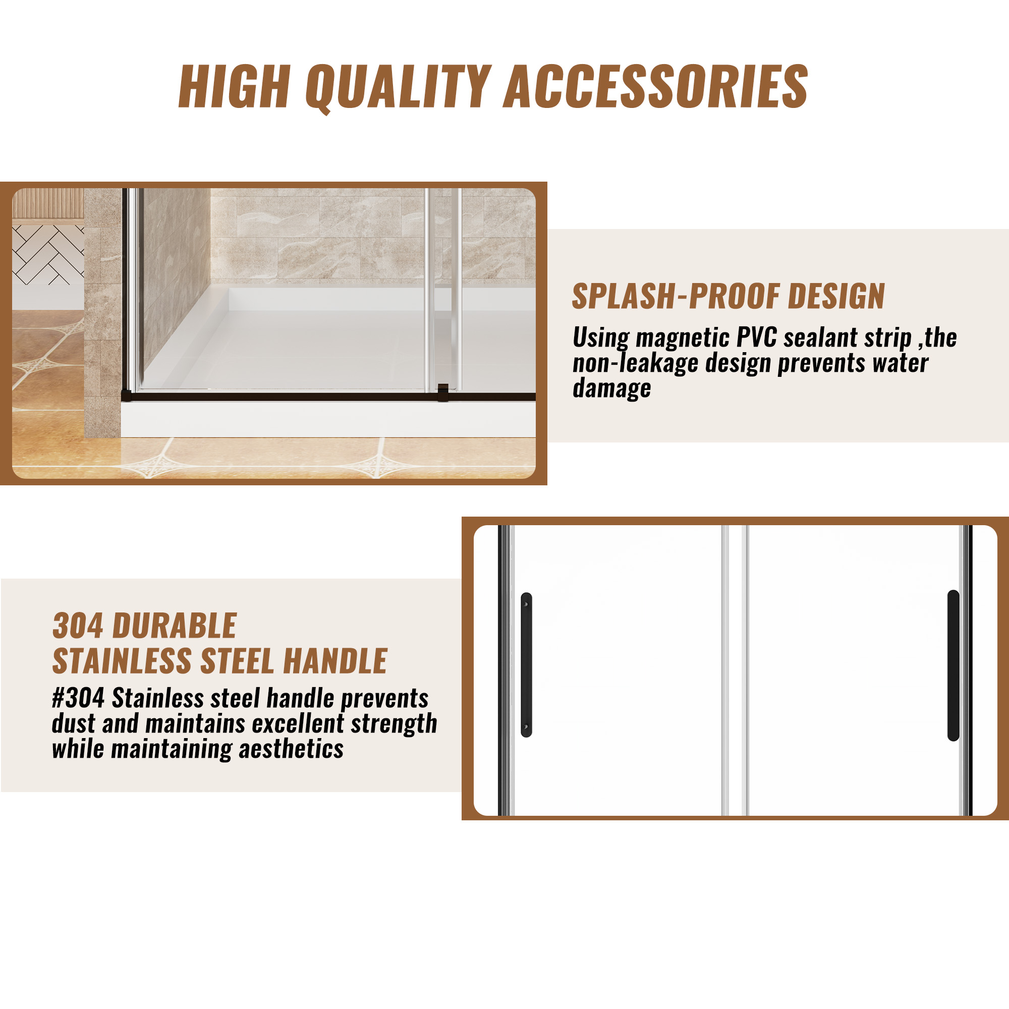 60"x 76" Frameless Stainless Steel Shower Door with 10mm Tempered Glass