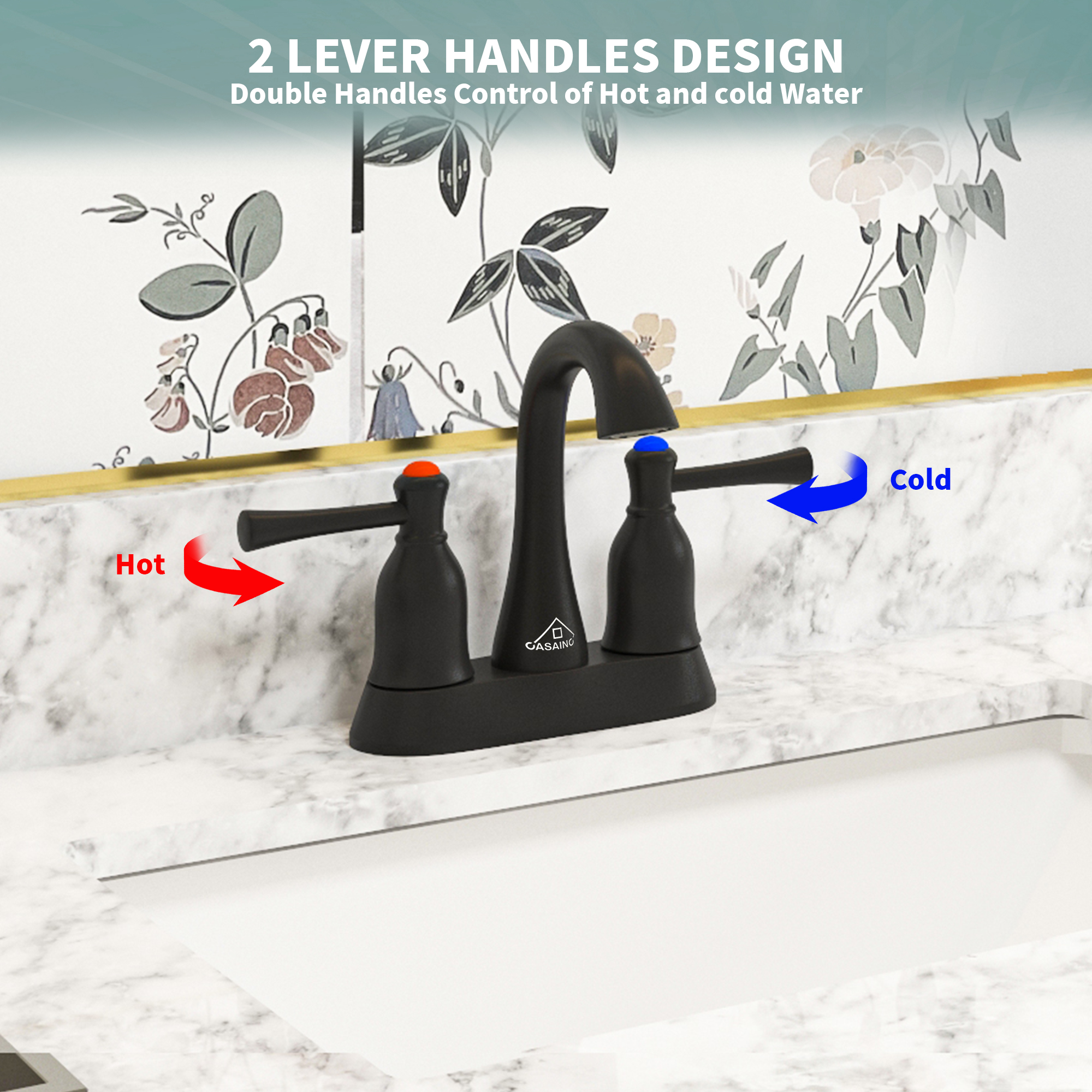 4 in. Center Set Double Handle 3 holes Bathroom Sink Faucet with Pop-up Drain in Matte Black
