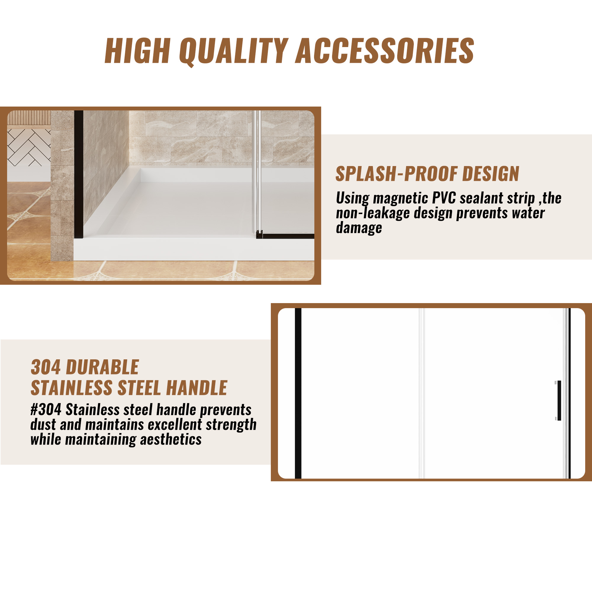 60"x 76" Framed Stainless Steel Shower Door with 3/8" Tempered Glass
