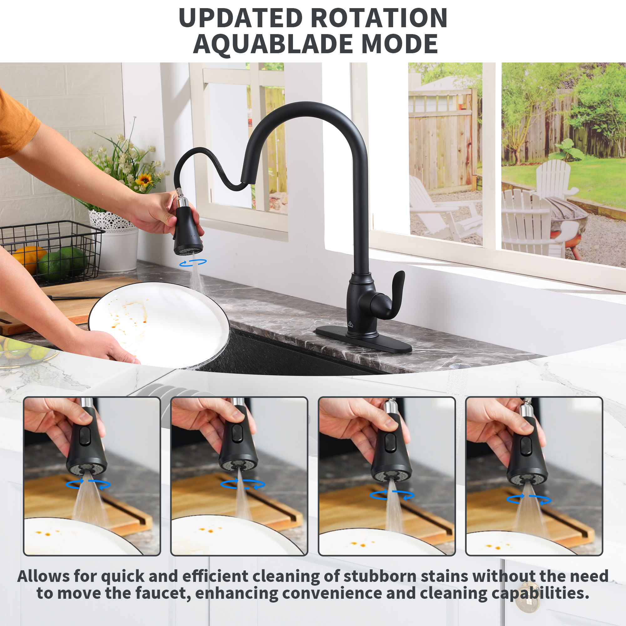 Single Handle Pull Down Sprayer Kitchen Faucet with Three Functions Spray Head in Matte Black