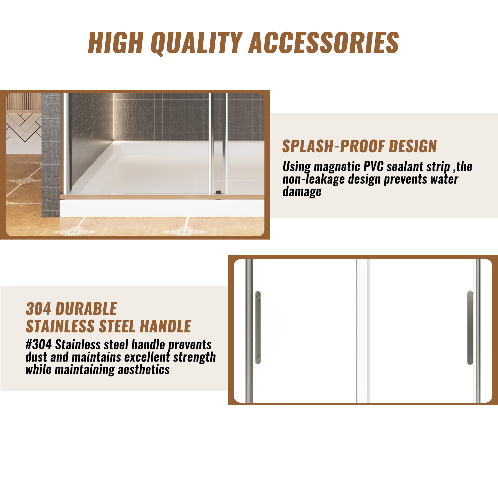 60"x 76" Frameless Stainless Steel Shower Door with 10mm Tempered Glass