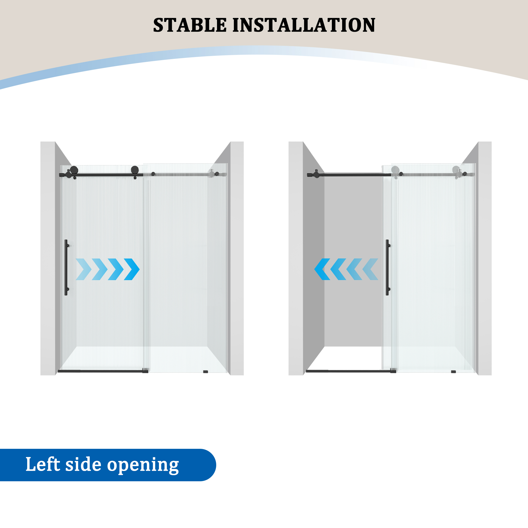 Double sliding frameless shower door with 10mm grooved tempered glass