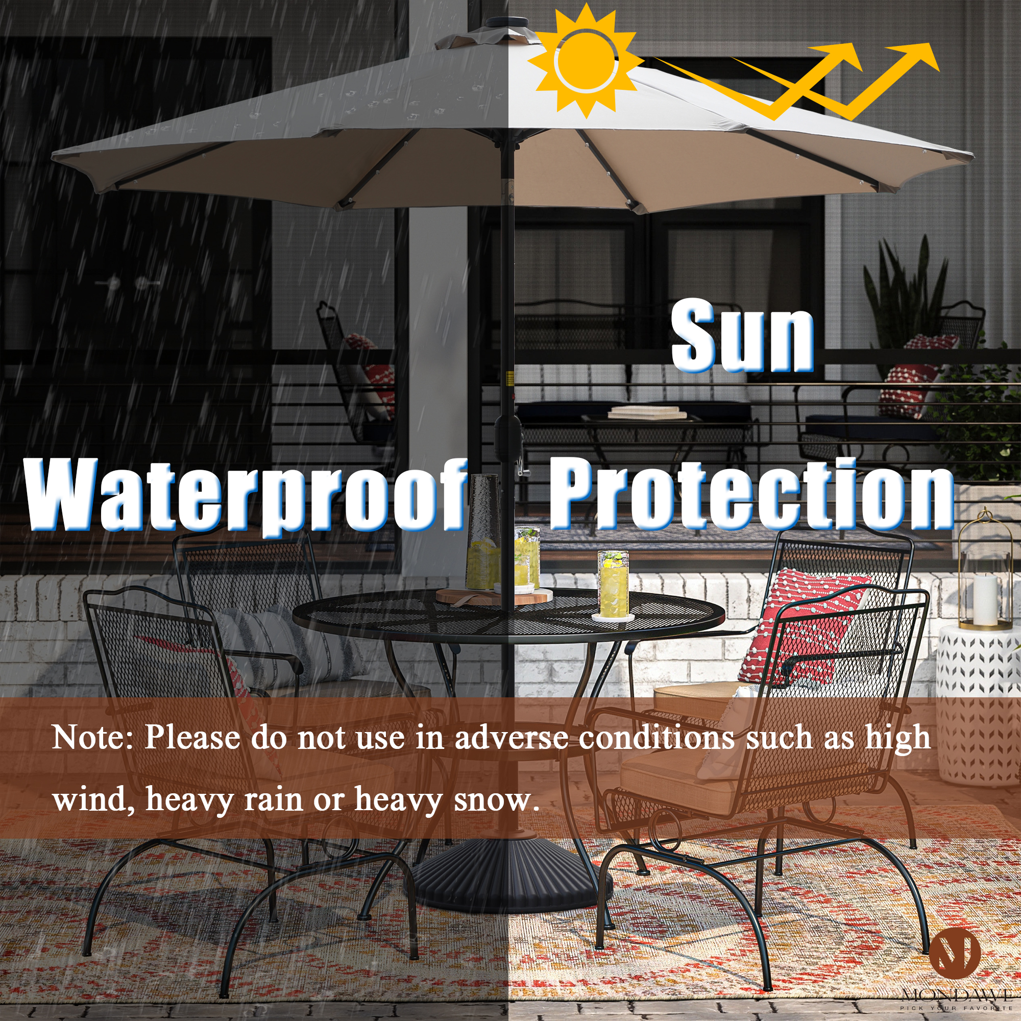 Mondawe 9 Ft 32 LED Round Solar Patio Market Umbrella-Mondawe