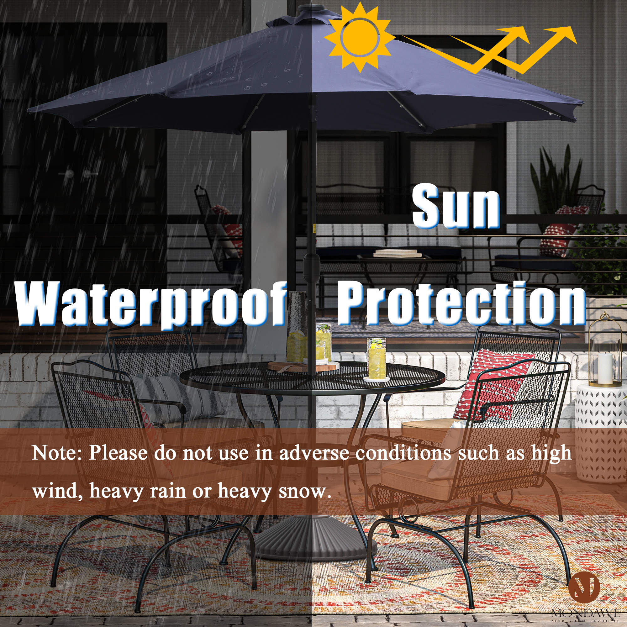 Mondawe 9 Ft 32 LED Round Solar Patio Market Umbrella-Mondawe