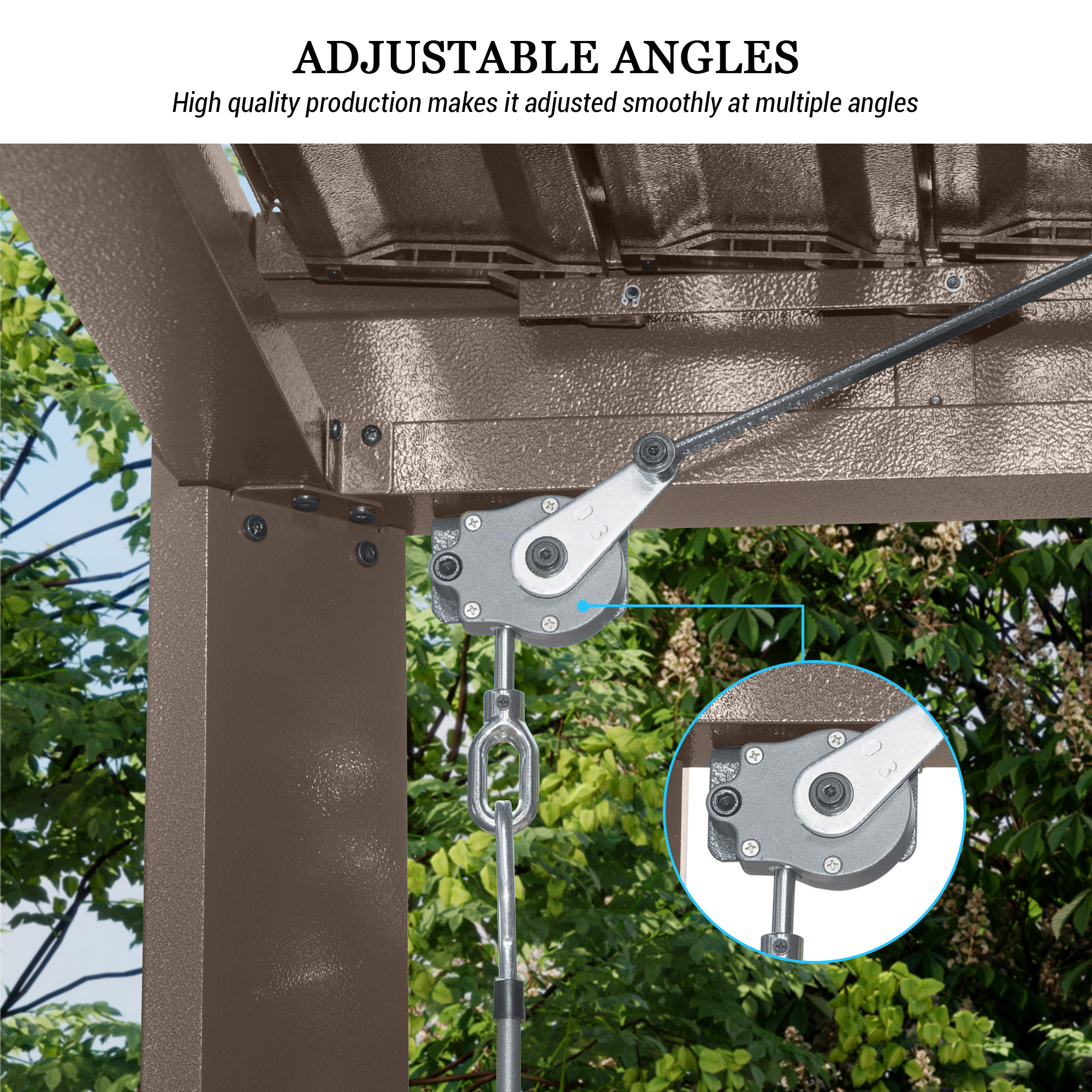 Louvered Pergola, Wood Grain Aluminum Pergola with Adjustable Roof, Wood Looking Aluminum Frame, Efficient Drainage System, Outdoor Pergola for Patio, Deck, Garden