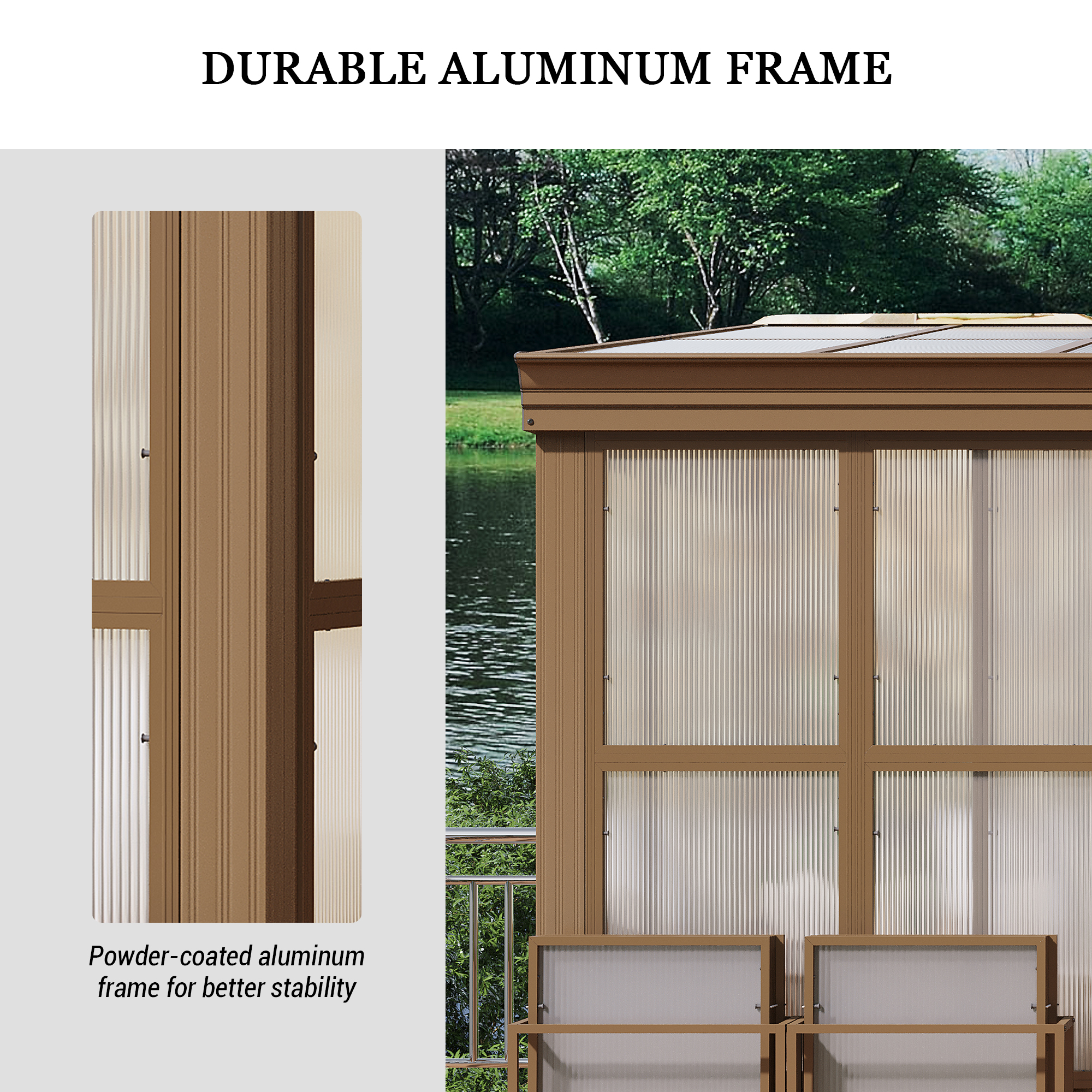 Wall Mounted Solarium with Sloping Polycarbonate Roof, Detachable Polycarbonate Screens, 2 Lockable Sliding Doors, Aluminum Gazebo Against Wall Sun Room for Patio Deck