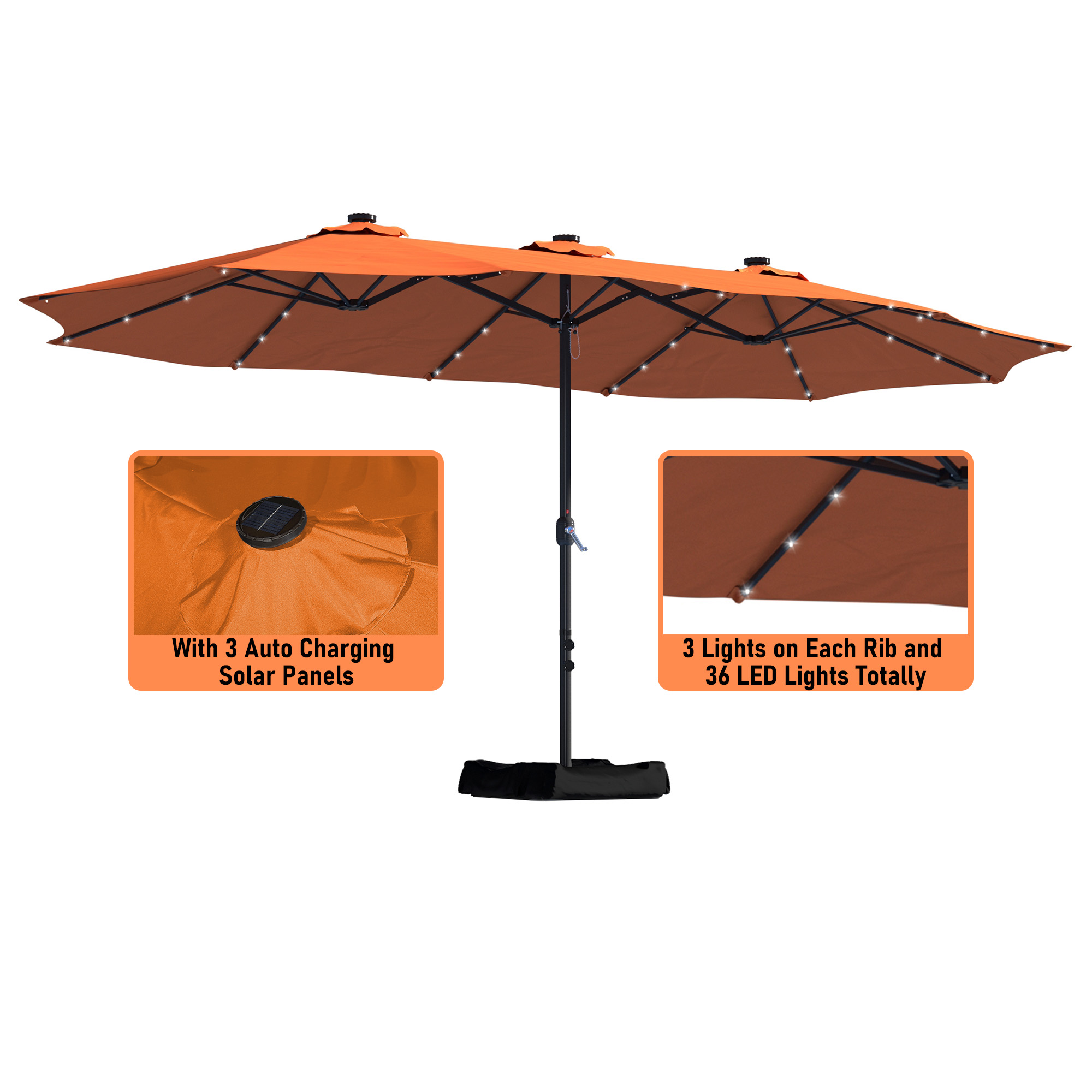 Mondawe 15ft Rectangular Patio Umbrella with Base and LED Lights-Mondawe
