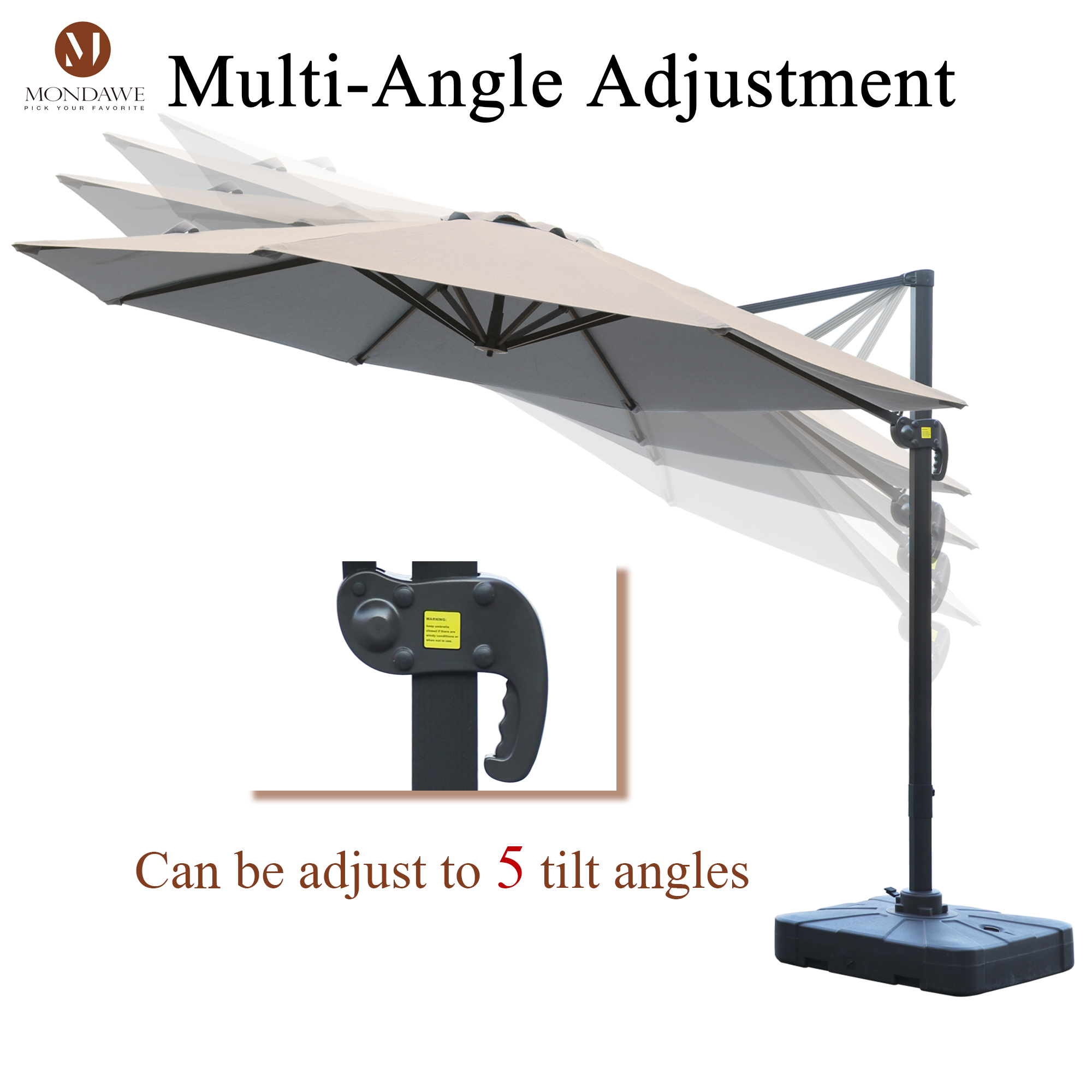 Mondawe 11 ft. Outdoor 360° Rotation Patio Cantilever Umbrella with Base for Garden Balcony-Mondawe