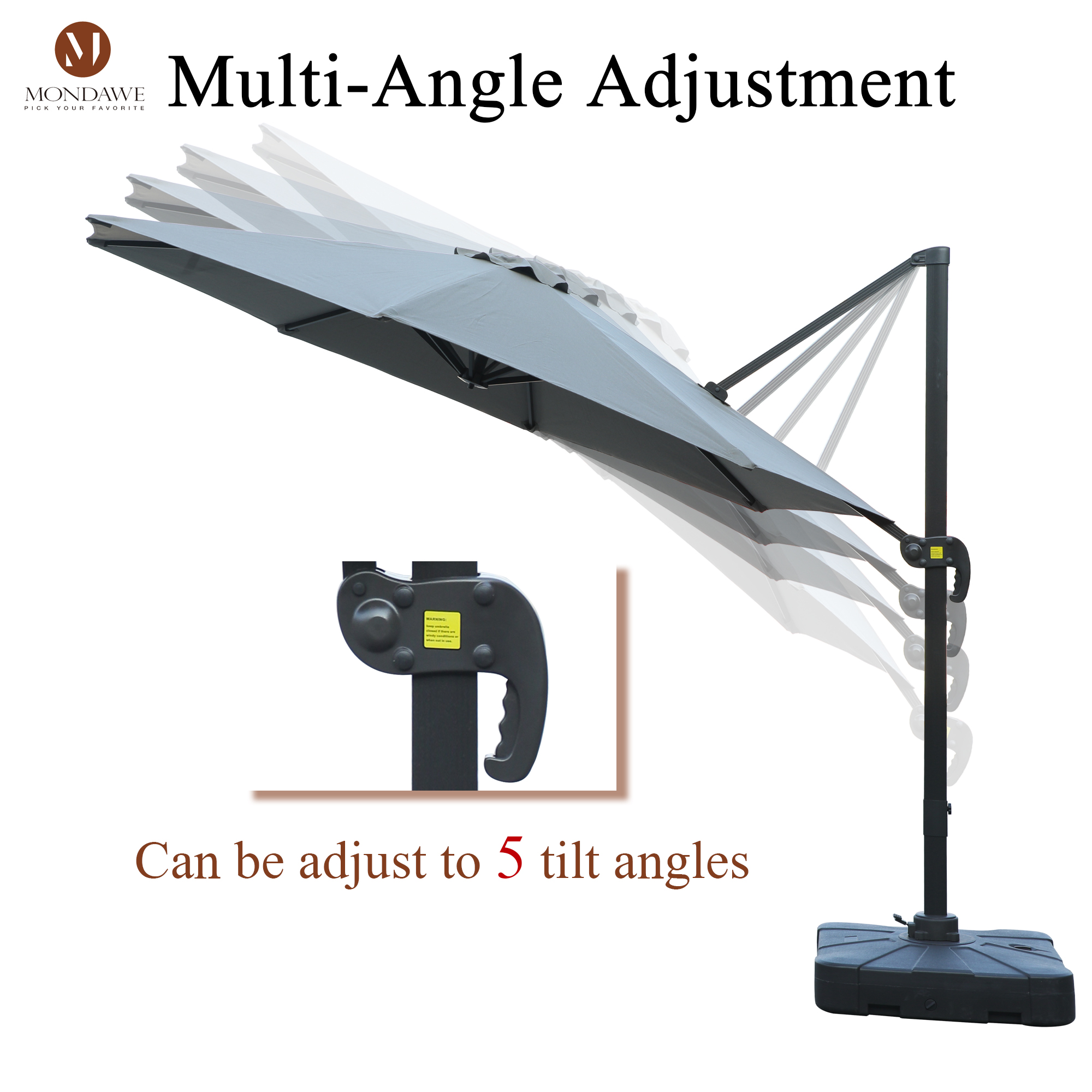 Mondawe 11 ft. Outdoor 360° Rotation Patio Cantilever Umbrella with Base for Garden Balcony-Mondawe