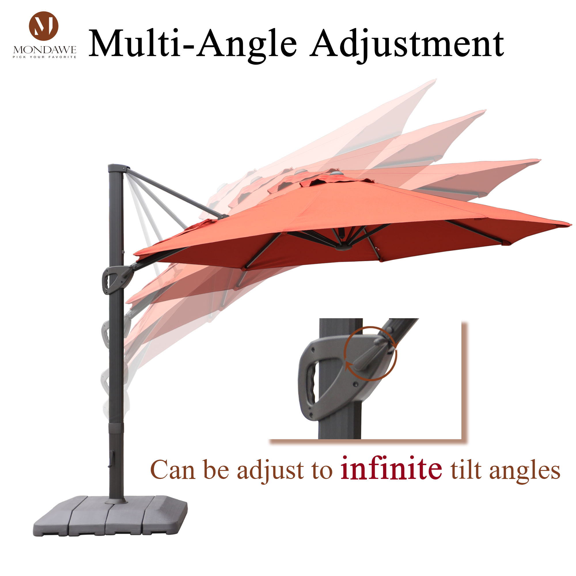 Mondawe 11 ft. Aluminum 360° Rotation Cantilever Patio Umbrella with Base for Garden Balcony-Mondawe