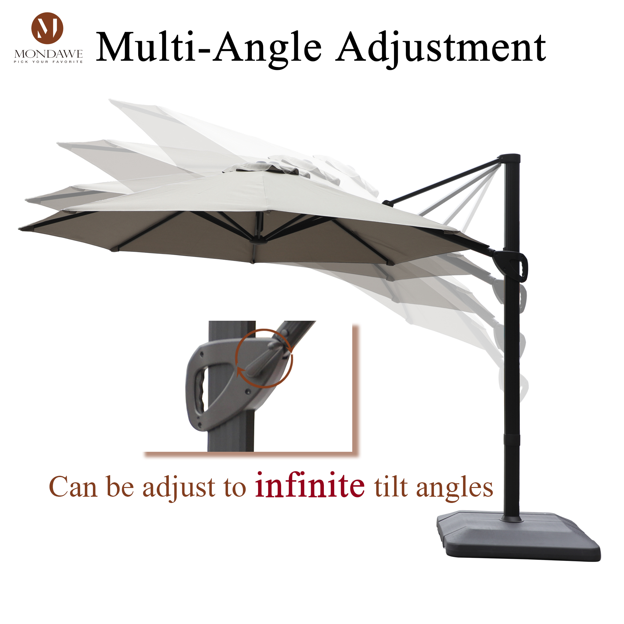 Mondawe 11 ft. Aluminum 360° Rotation Cantilever Patio Umbrella with Base for Garden Balcony-Mondawe