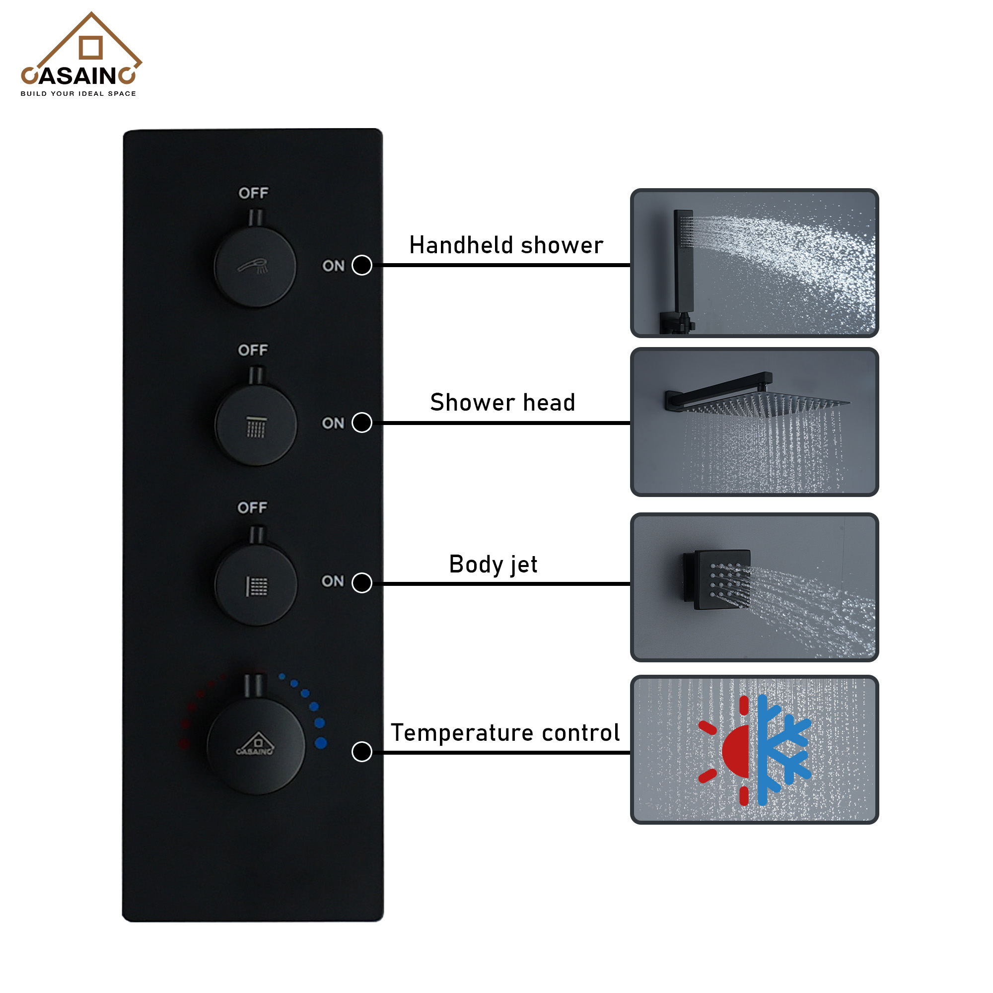 6-Spray Pattern 12 in. Wall Mounted Rainfall Shower Faucet and Dual Shower Heads System With 6 Body Jets In Brushed Gold/Brushed Nickel/Matte Black