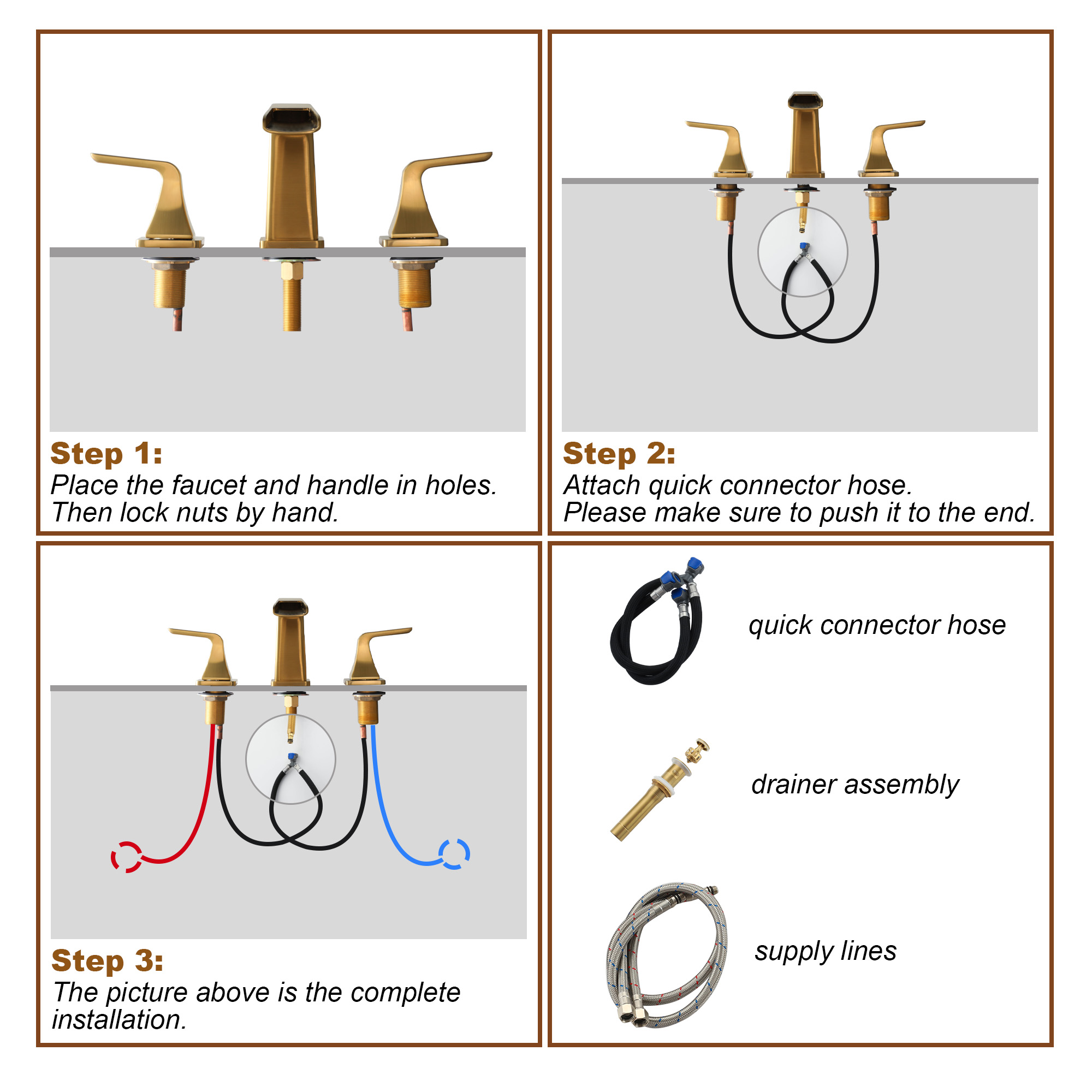 8 in. Widespread 2-Handle Waterfall Spout Bathroom Faucet with Pop-Up Drain Kit in Brushed Nickel/Brushed Gold/Matte Black