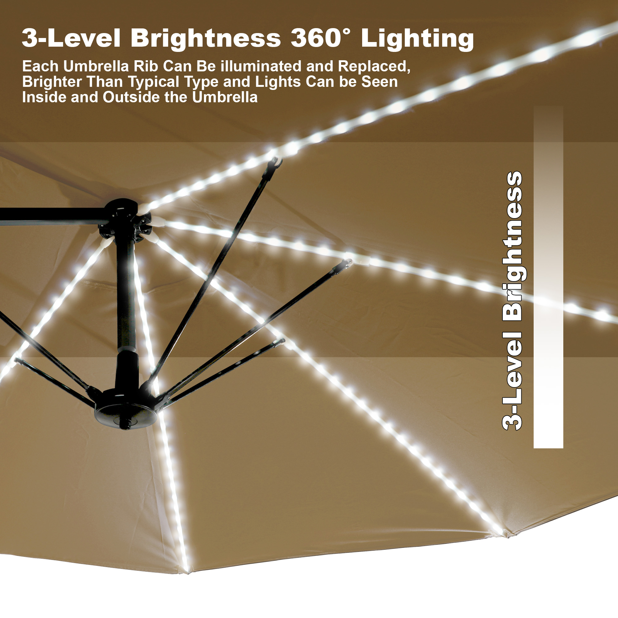 15ft Rectangular Dual-Sided Patio Fiberglass Ribs Umbrella with LED Lights