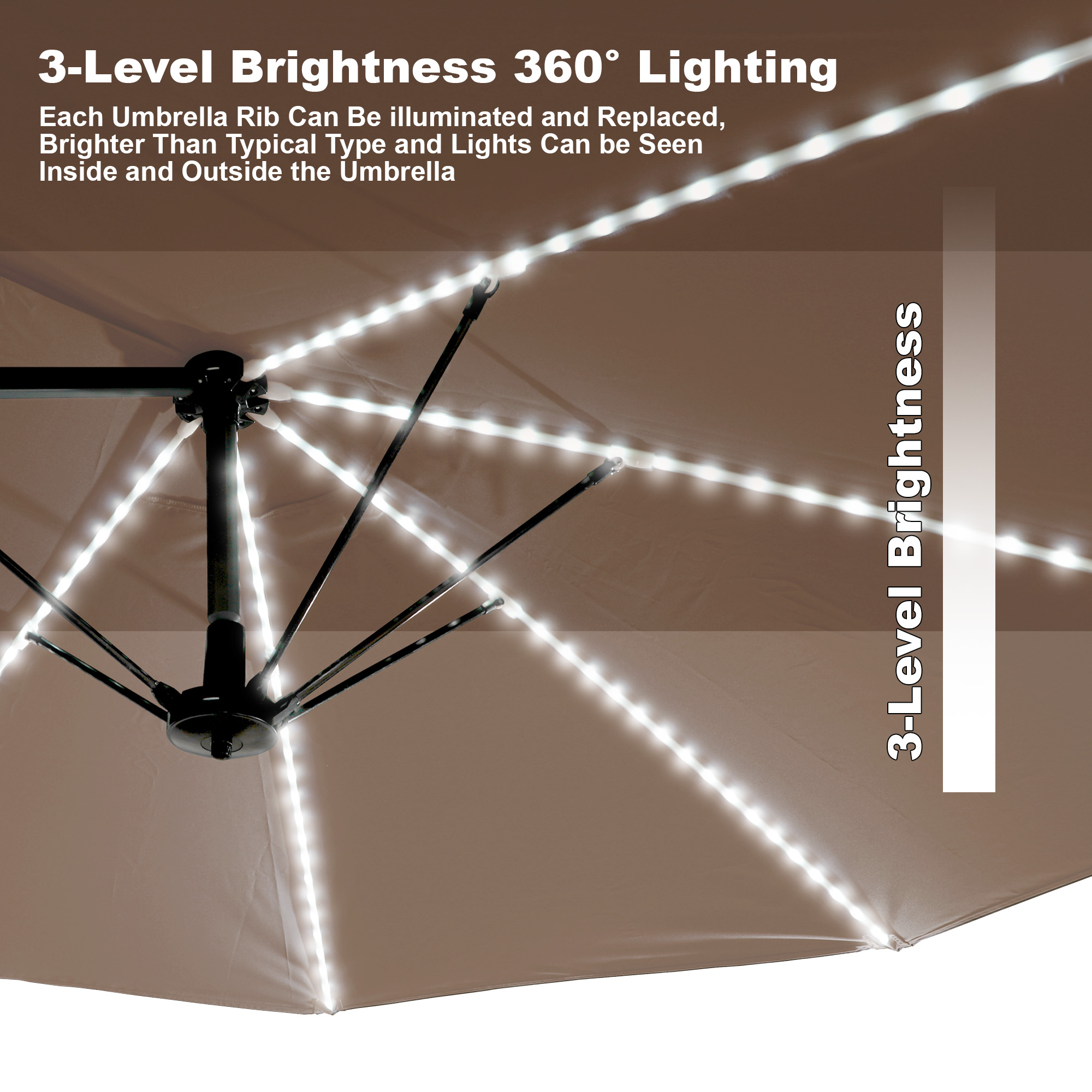 15ft Rectangular Dual-Sided Patio Fiberglass Ribs Umbrella with LED Lights