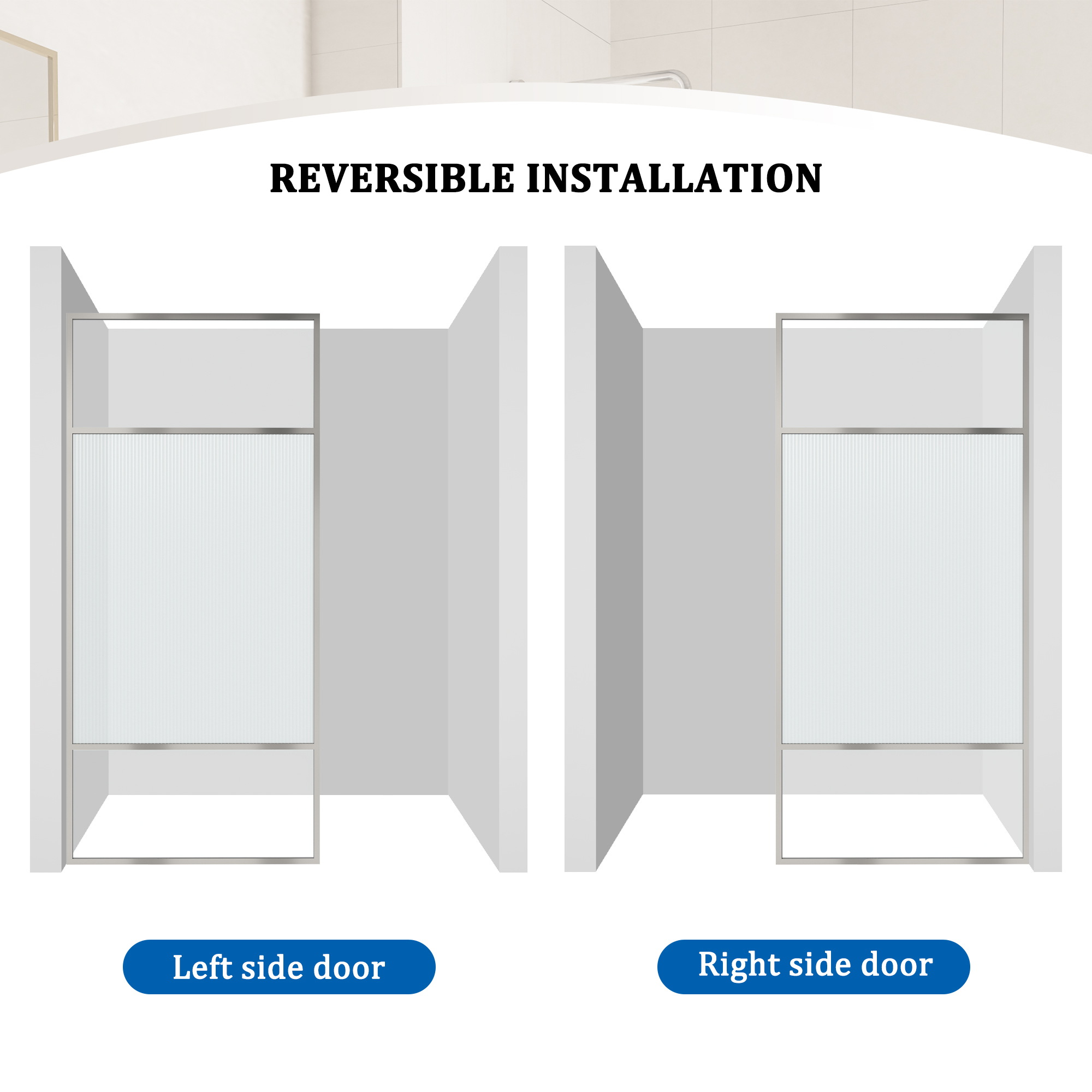 34"x74" Glass Shower Spliced Screen Panel with 304 Stainless Steel Hardware