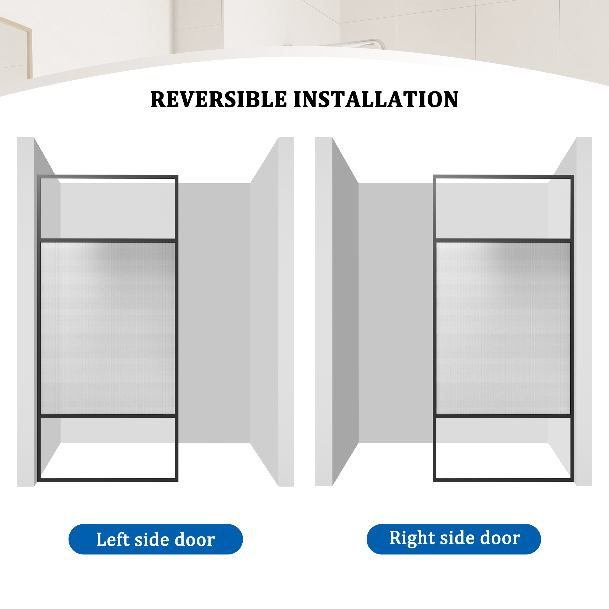 34"x74" Glass Shower Spliced Screen Panel with 304 Stainless Steel Hardware