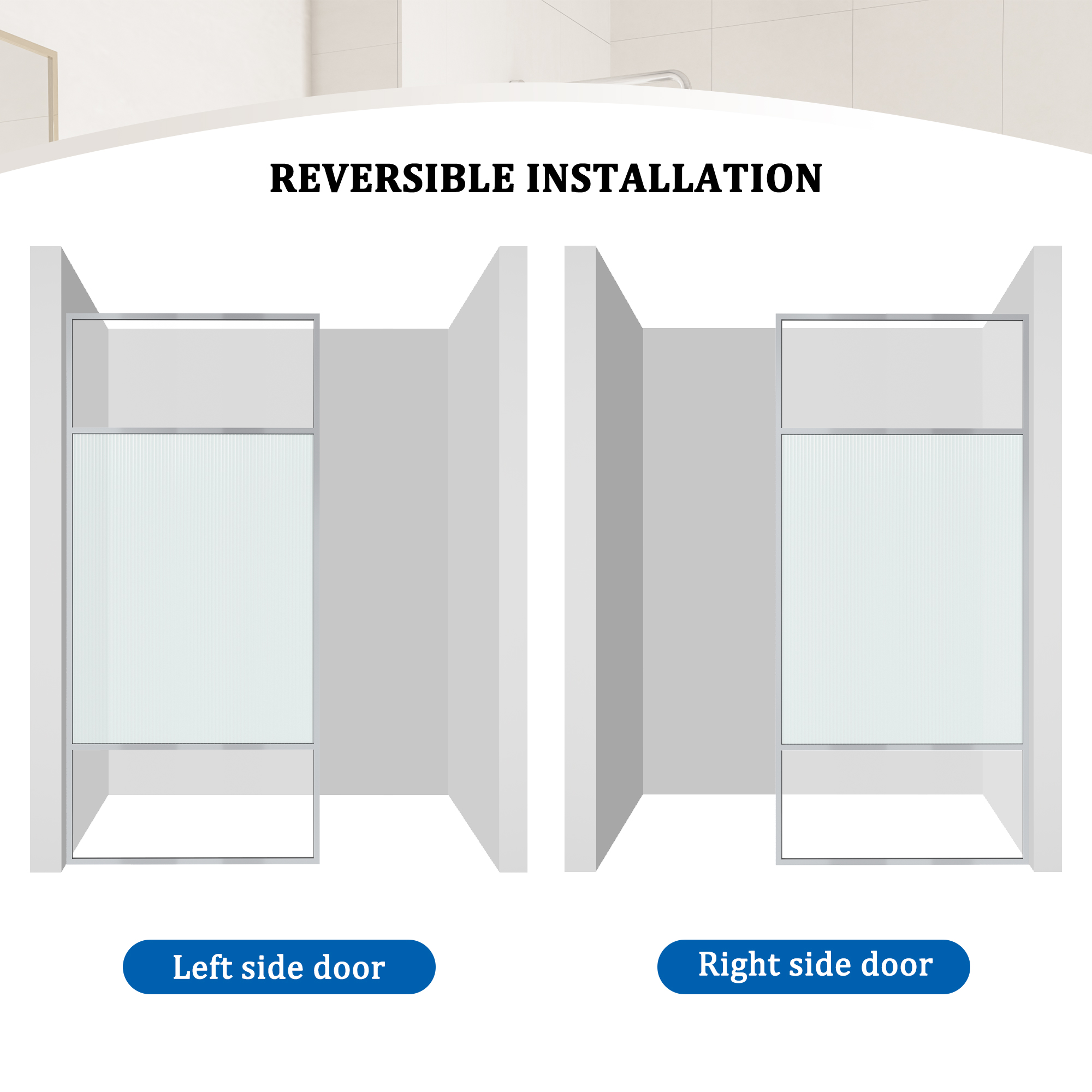 34"x74" Glass Shower Spliced Screen Panel with 304 Stainless Steel Hardware