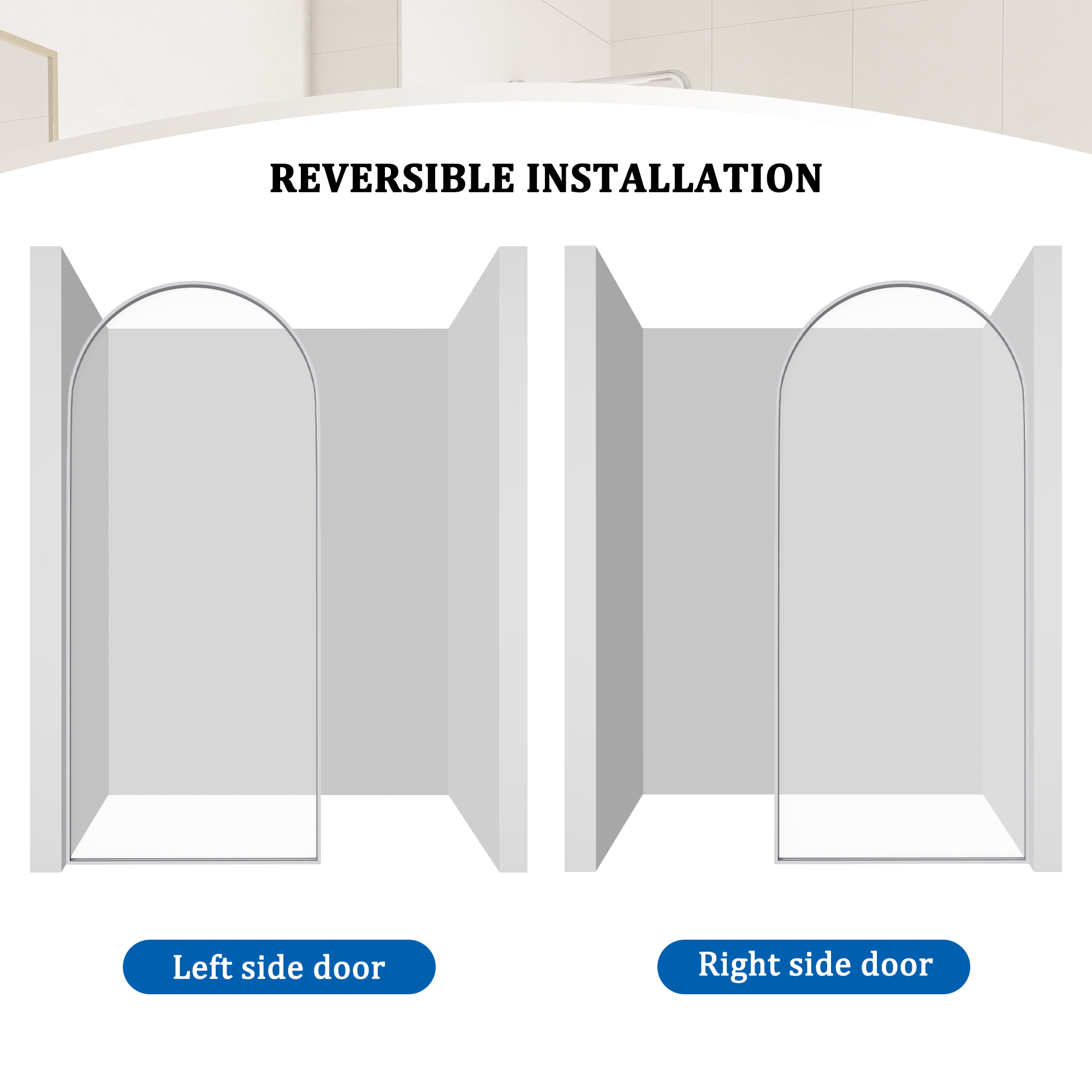 34"x78" Tempered Glass Shower Screen with Integrated Curved Frame