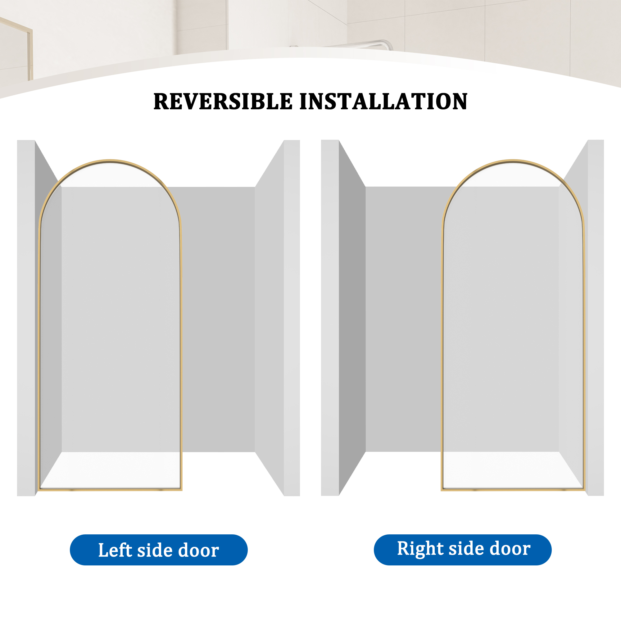34"x78" Tempered Glass Shower Screen with Integrated Curved Frame