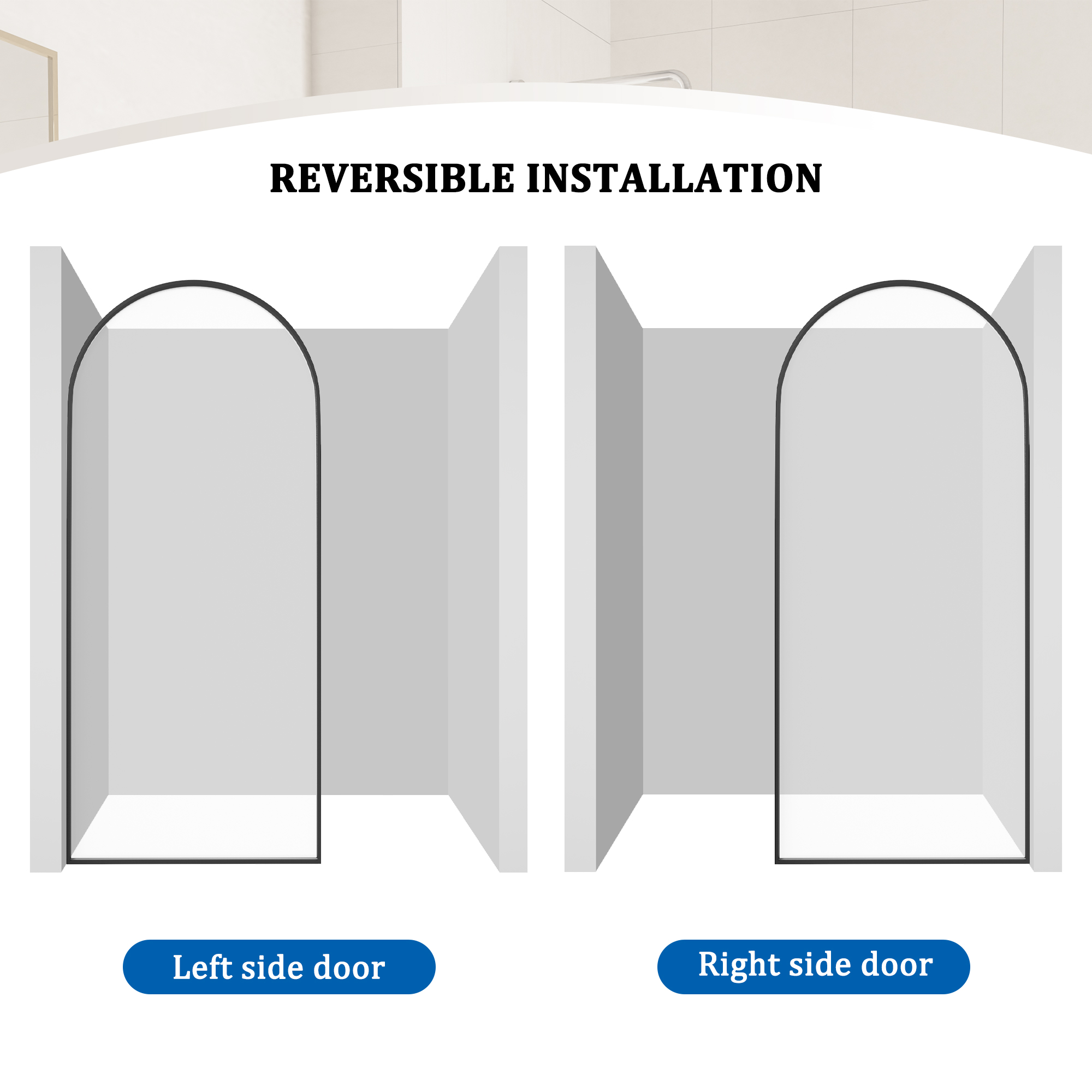 34"x78" Tempered Glass Shower Screen with Integrated Curved Frame