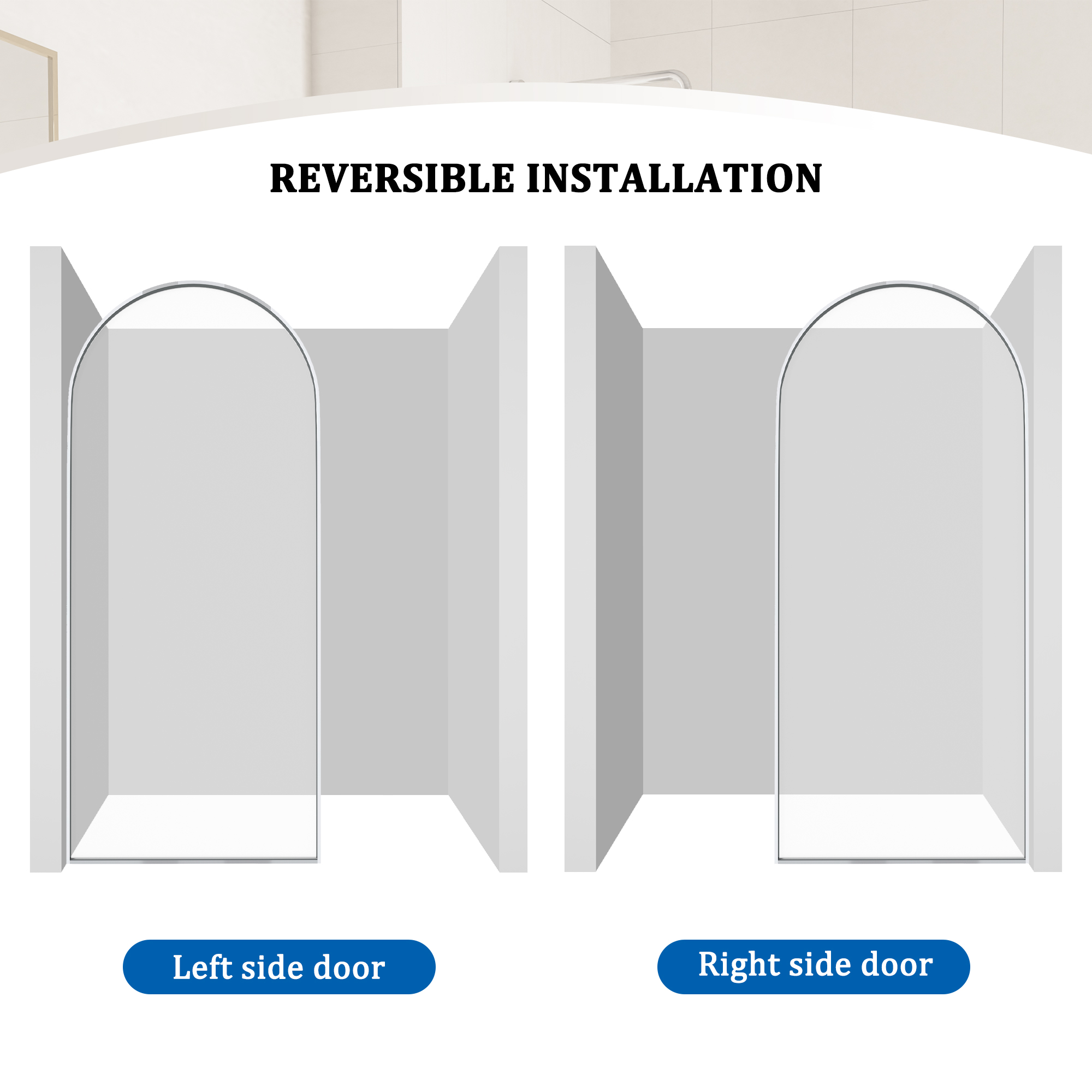34"x78" Tempered Glass Shower Screen with Integrated Curved Frame