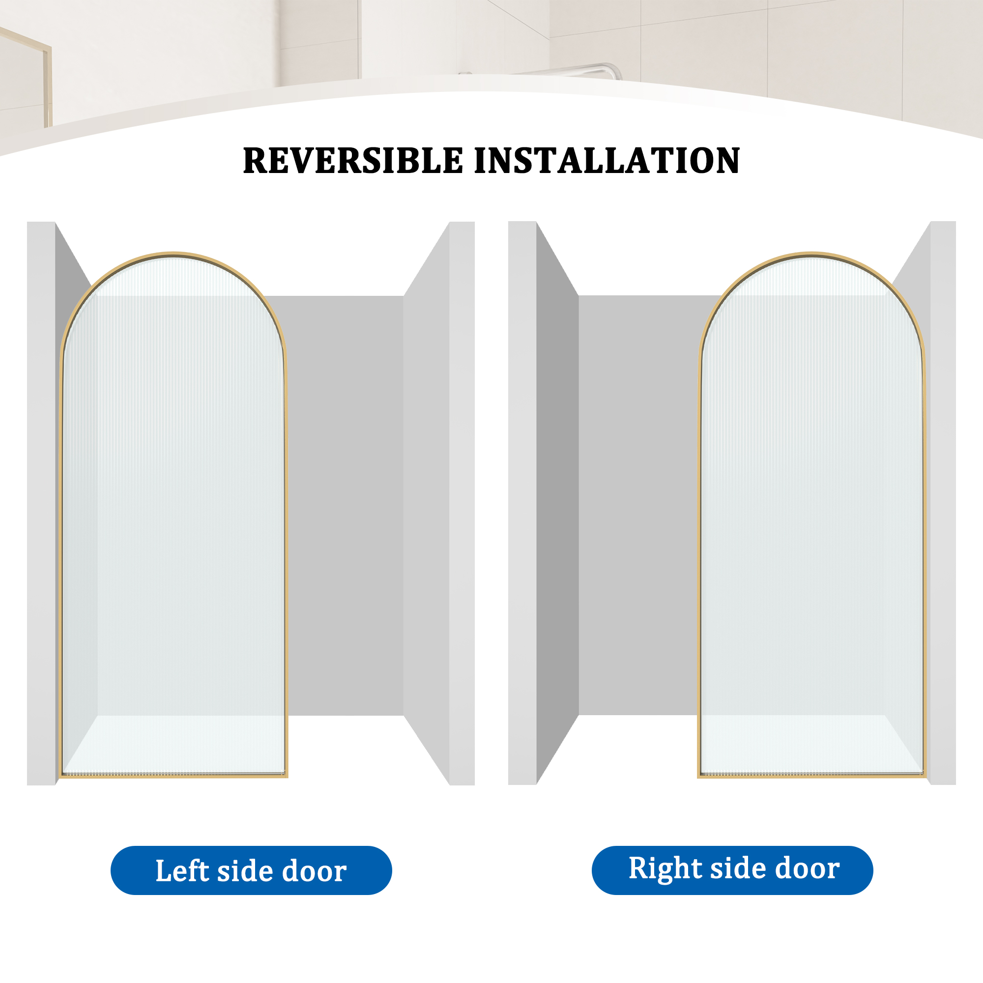 34"x78" Curved Frosted Glass Shower Screen with 10mm SGCC-Certified Tempered Glass