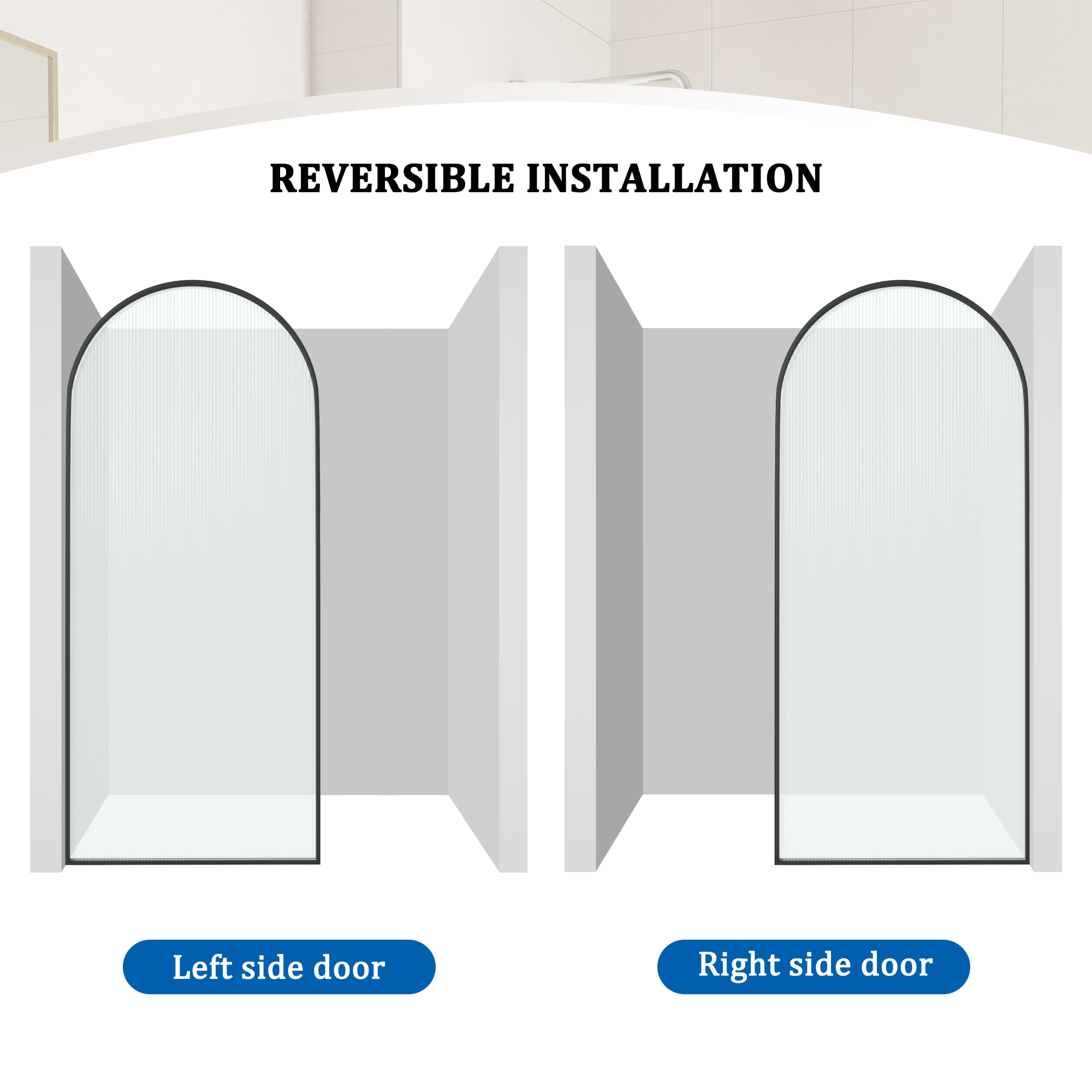 34"x78" Curved Frosted Glass Shower Screen with 10mm SGCC-Certified Tempered Glass