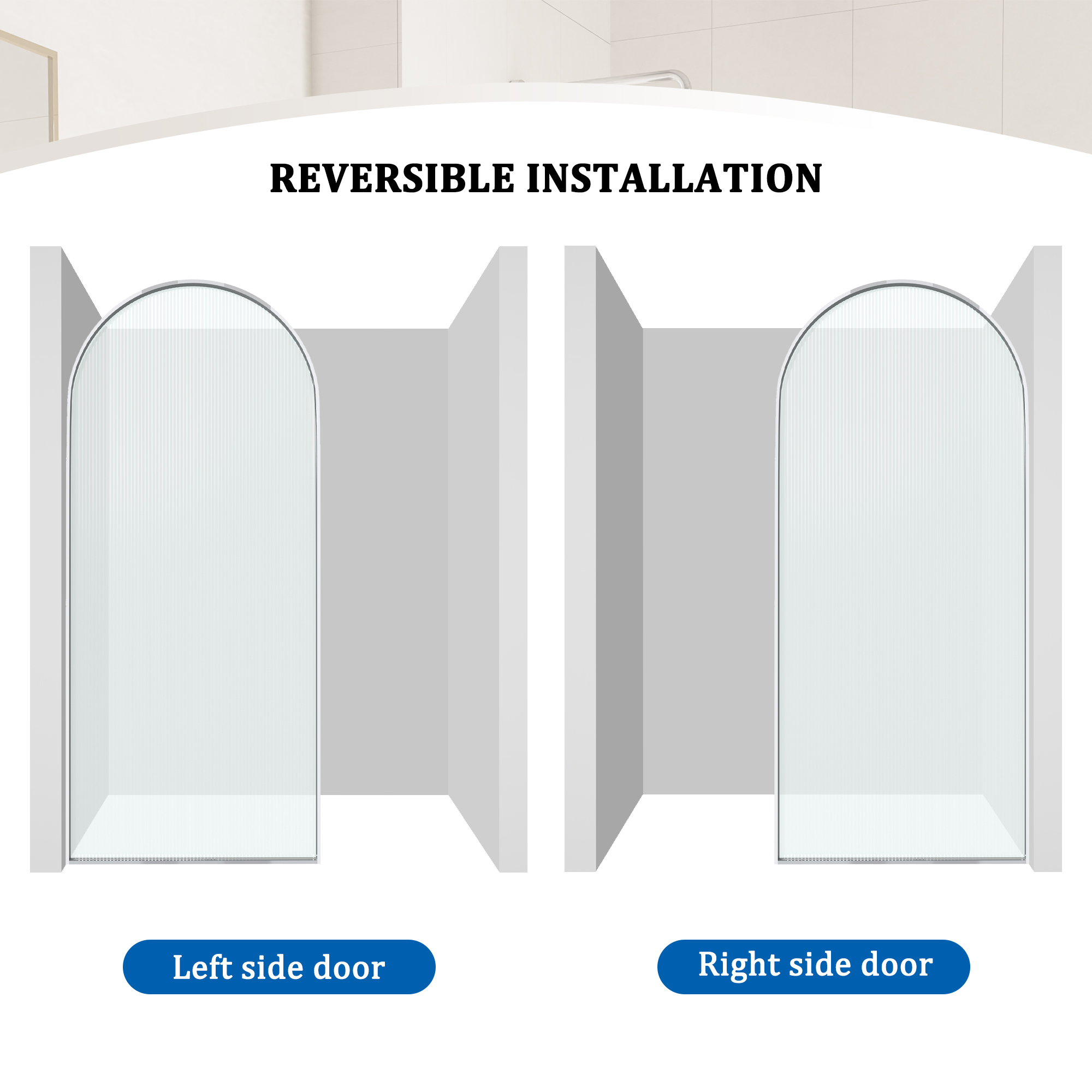 34"x78" Curved Frosted Glass Shower Screen with 10mm SGCC-Certified Tempered Glass