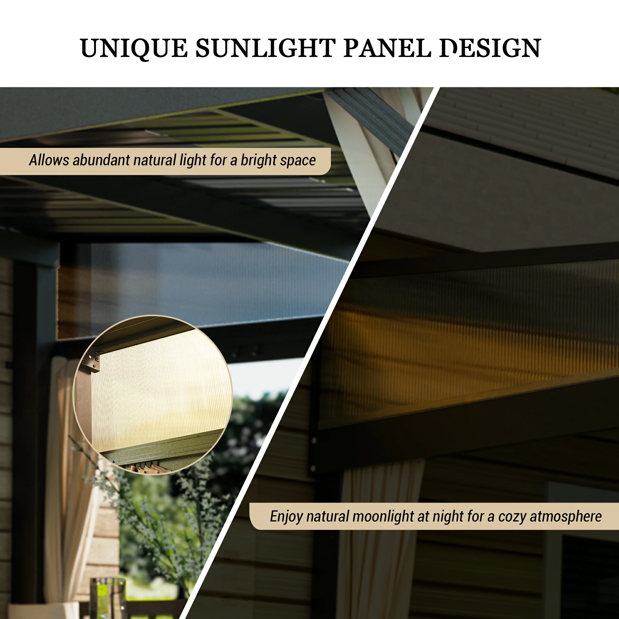 Outdoor Wall-Mounted Hardtop Gazebo Aluminum Frame Galvanized Steel Roof Sunroom with Curtains and Netting