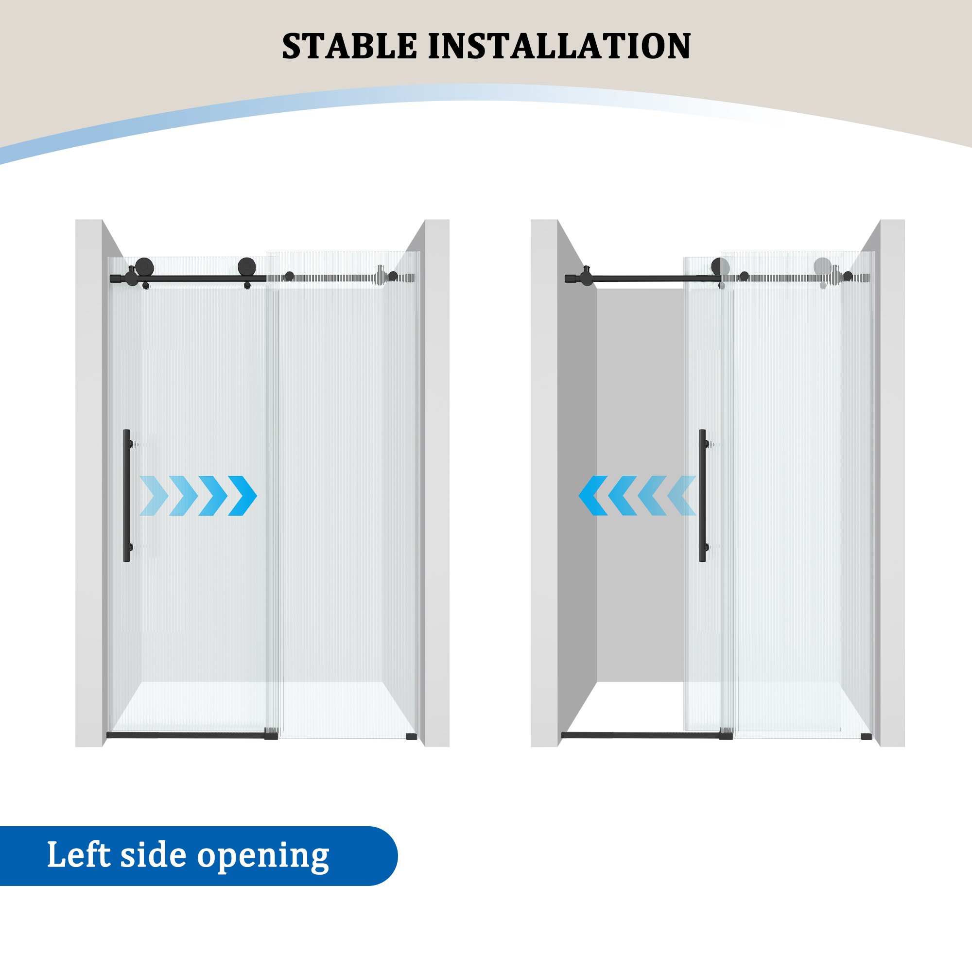 Double sliding frameless shower door with 10mm grooved tempered glass