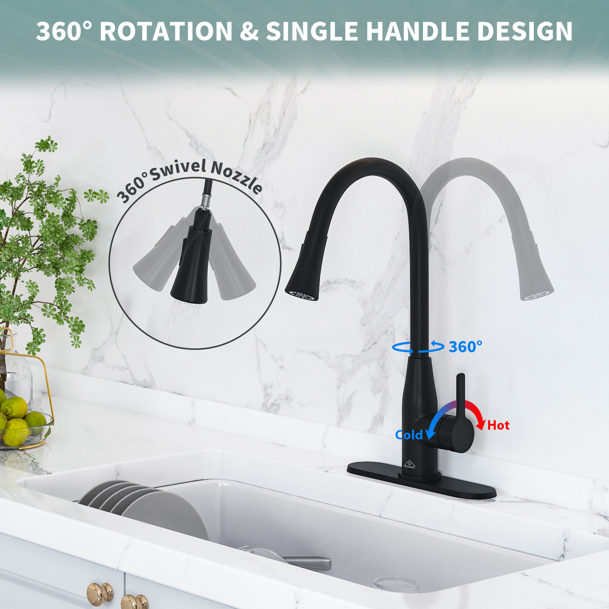 Single Handle Pull Down Sprayer Kitchen Faucet with Touchless Sensor and Two Functions Spray Head in Matte Black