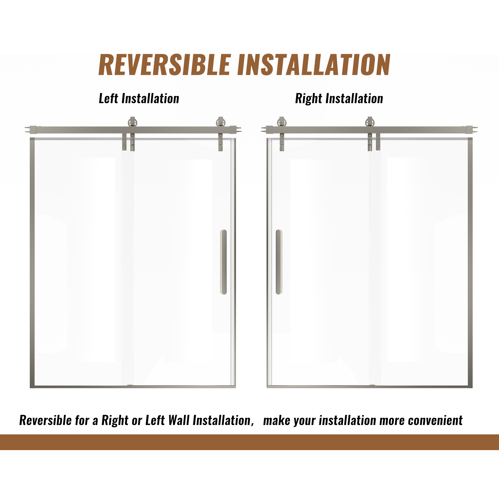 60.6"x 76" Framed Stainless Steel Shower Door with Reversible Installation