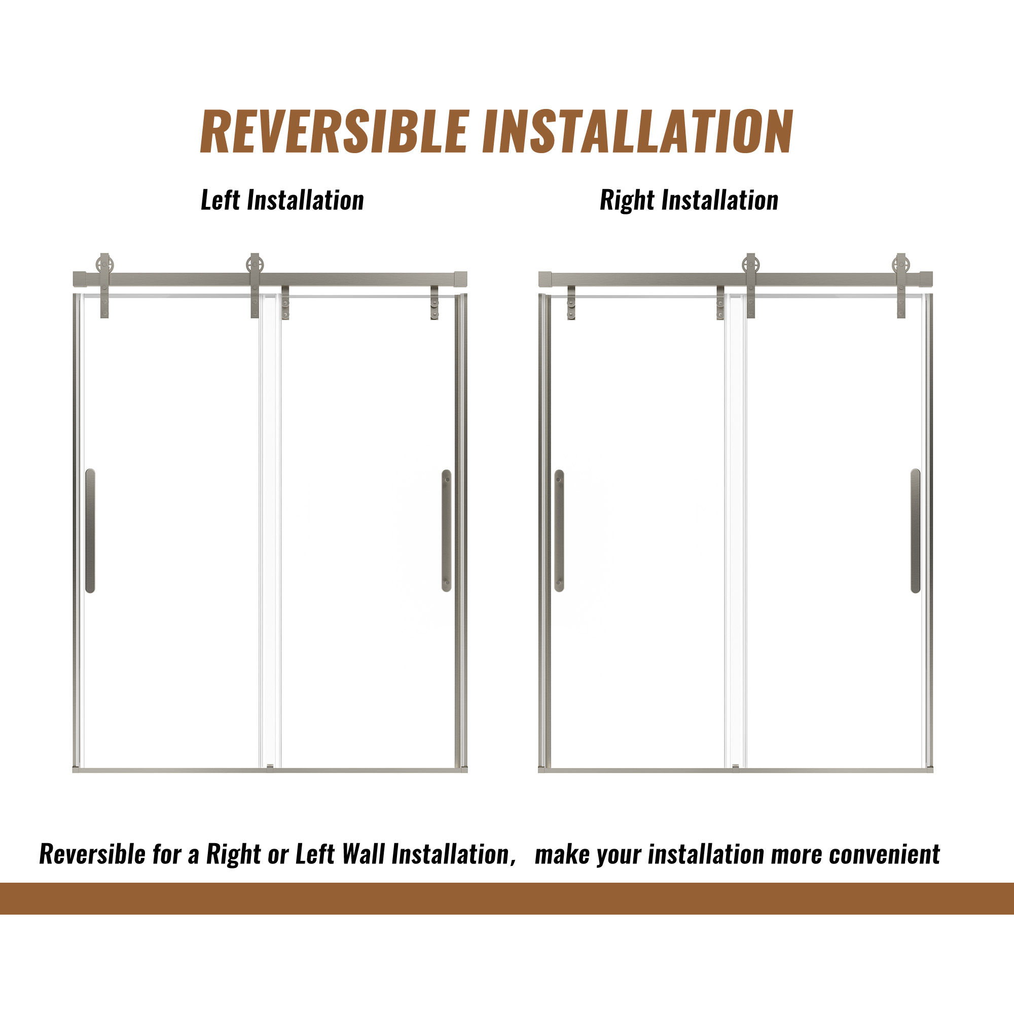 60"x 76" Frameless Stainless Steel Shower Door with 10mm Tempered Glass