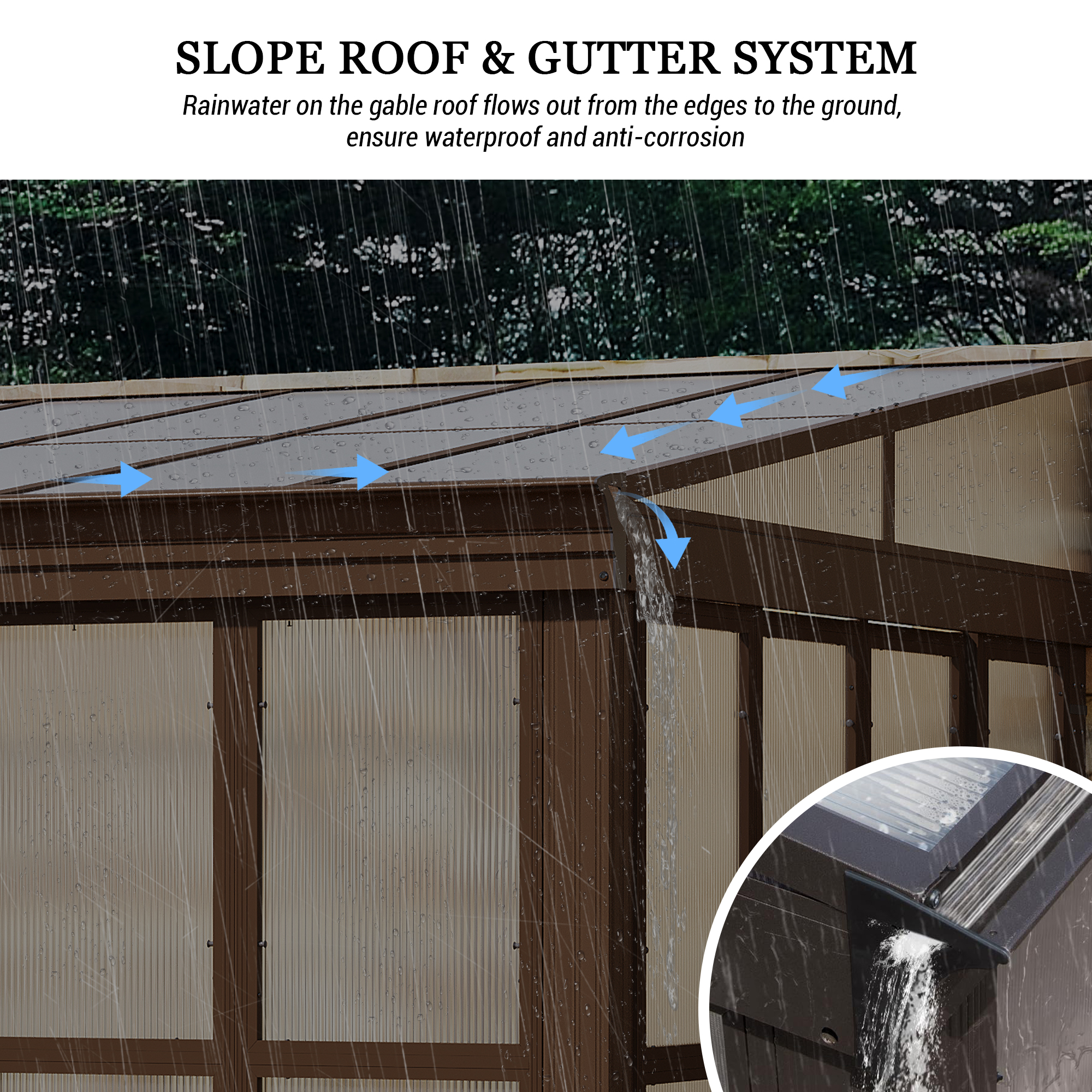 Lean-to Sunroom 10x12FT, Wall Mounted Solarium with Sloping Polycarbonate Roof, Detachable Polycarbonate Screens, 2 Lockable Sliding Doors, Aluminum Gazebo Against Wall Sun Room for Patio Deck