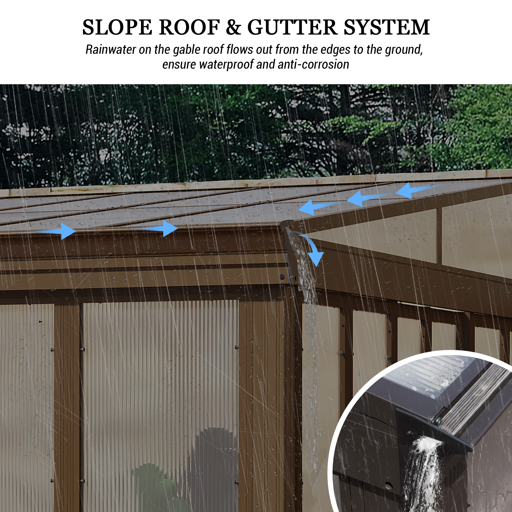 Wall Mounted Solarium with Sloping Polycarbonate Roof, Detachable Polycarbonate Screens, 2 Lockable Sliding Doors, Aluminum Gazebo Against Wall Sun Room for Patio Deck